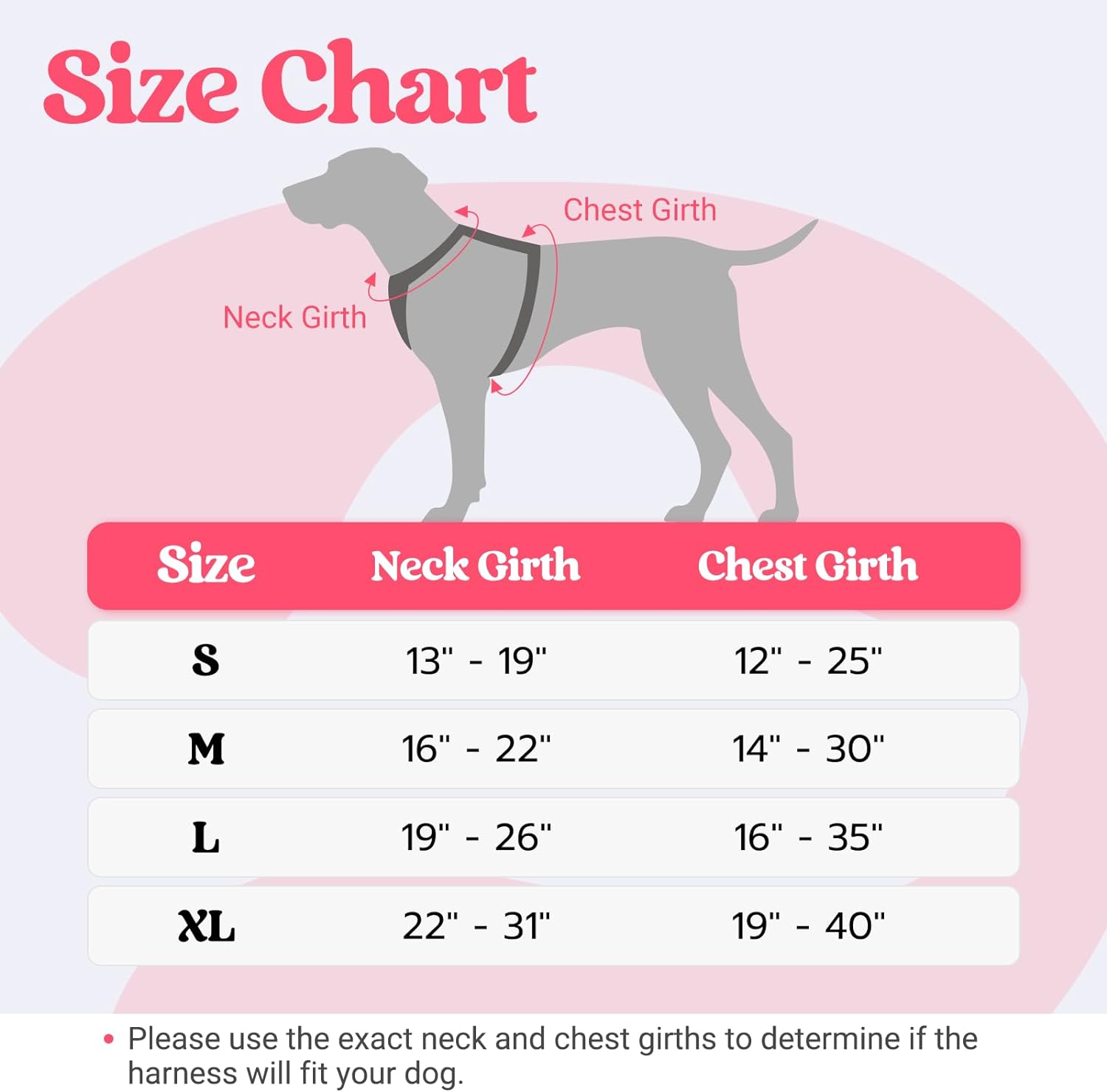Adjustable Reflective Dog Harness with 3 Buckles - Size Chart
