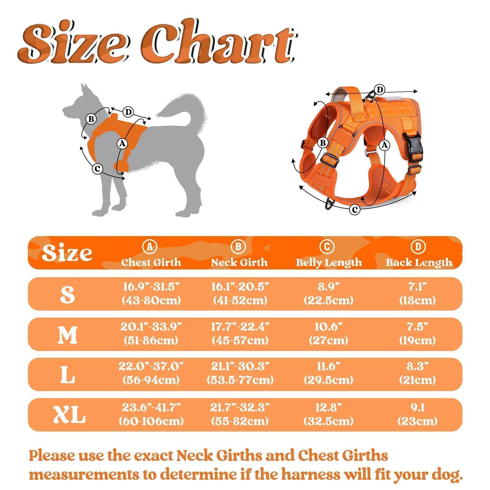 Tactical_dog_harness_size_chart_-_orange - Rabbitgoo