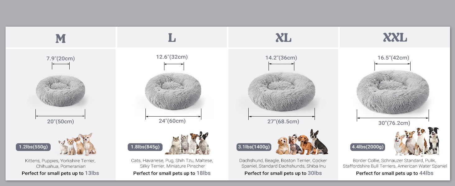 Floof Calming 24'' Pet Bed -Size Chart