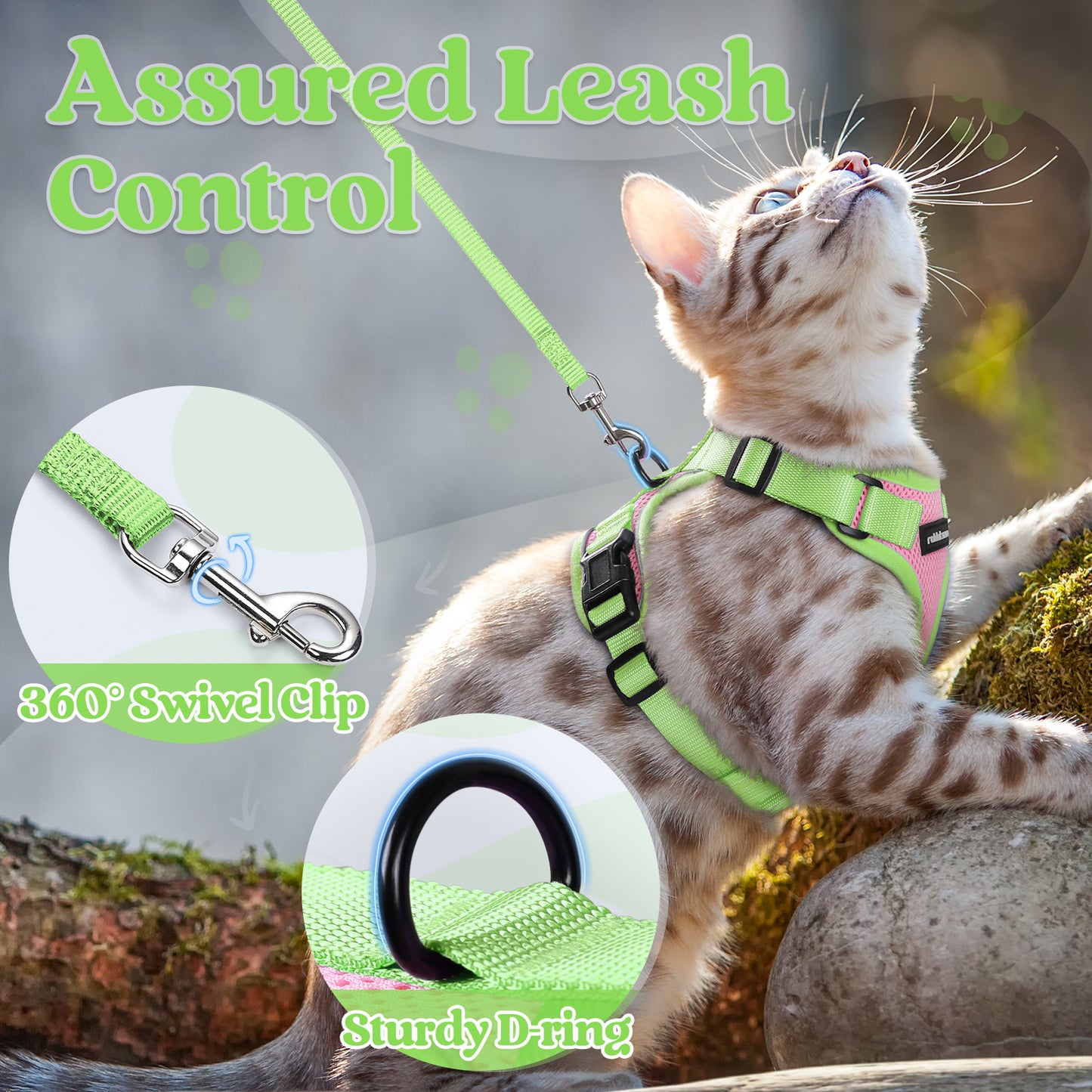 Rabbitgoo 2-tone Adjustable cat harness and leash set - New