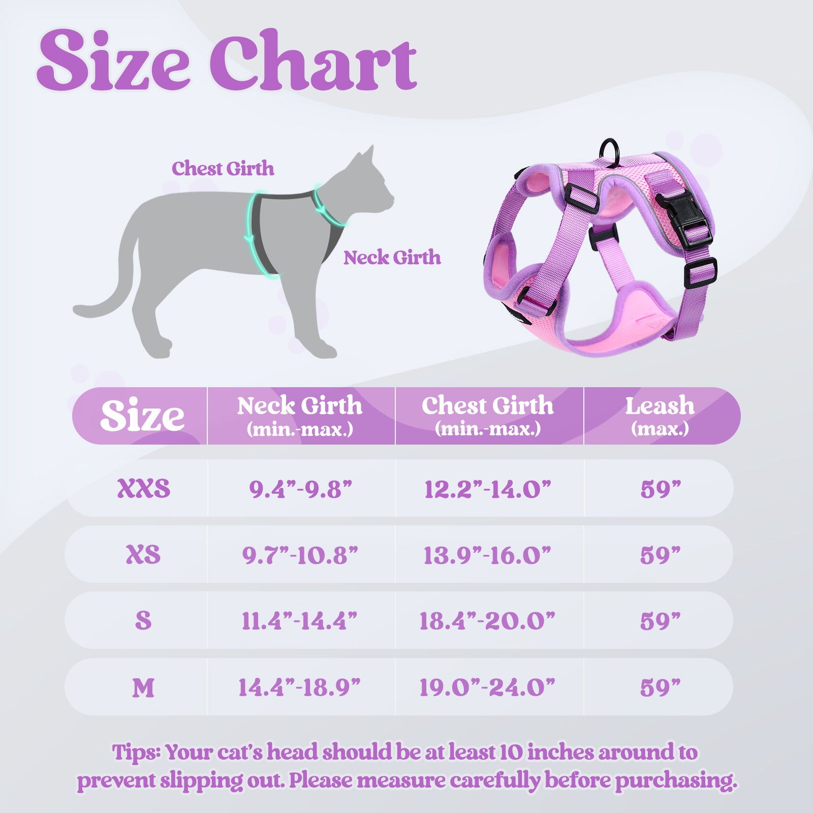 cat harness size chart