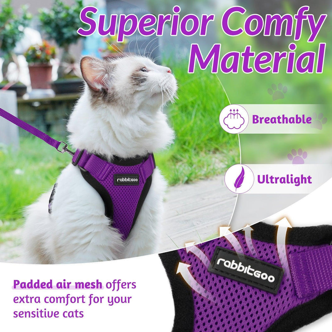 Rabbitgoo Classic Adjustable Cat Harness and Leash Set - Purple