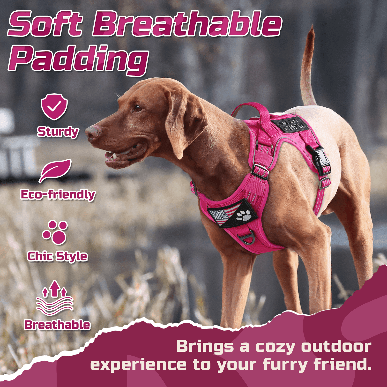 Colorful Escape Proof Tactical Dog Vest Harness - Rose Red 
