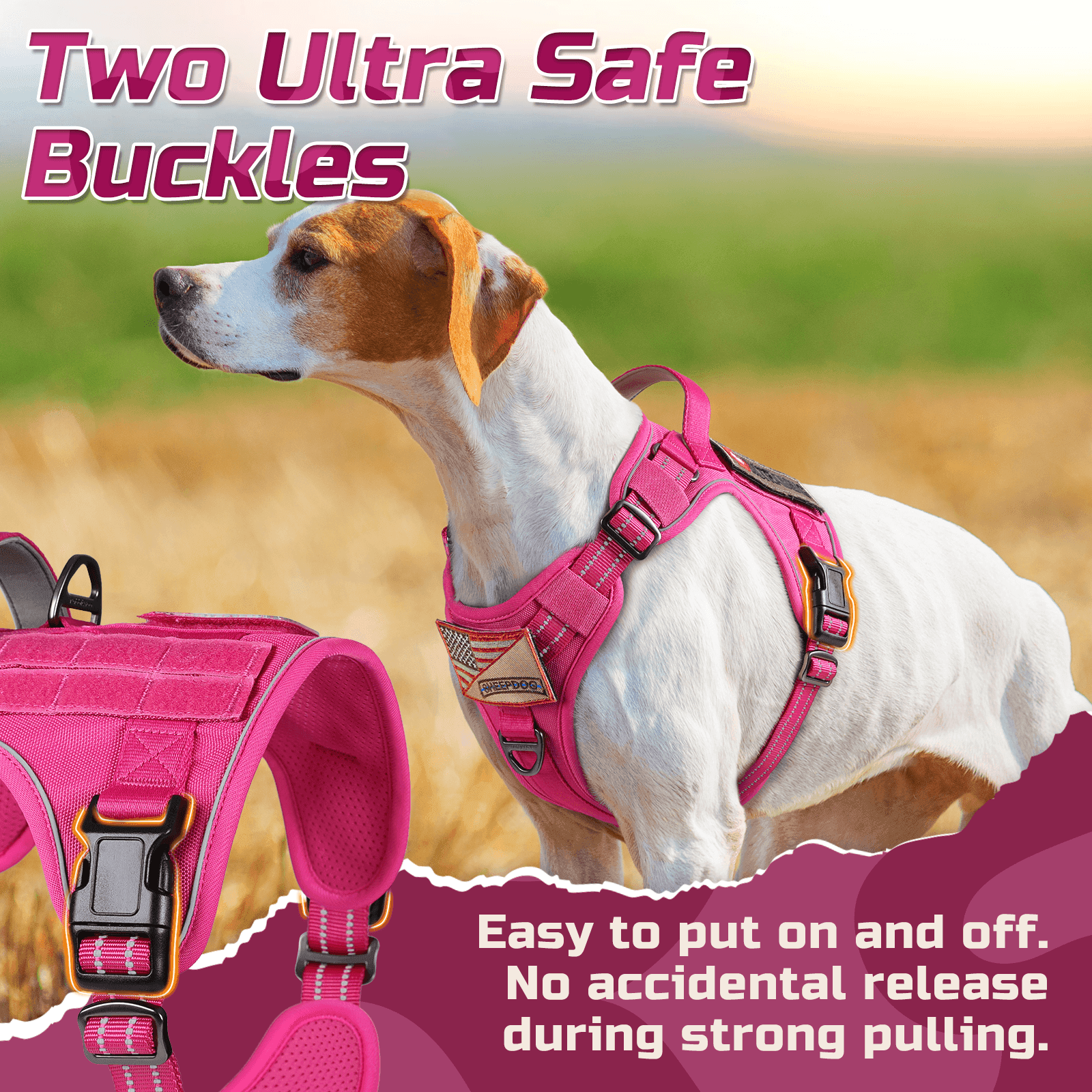 Colorful Escape Proof Tactical Dog Vest Harness - Rose Red 