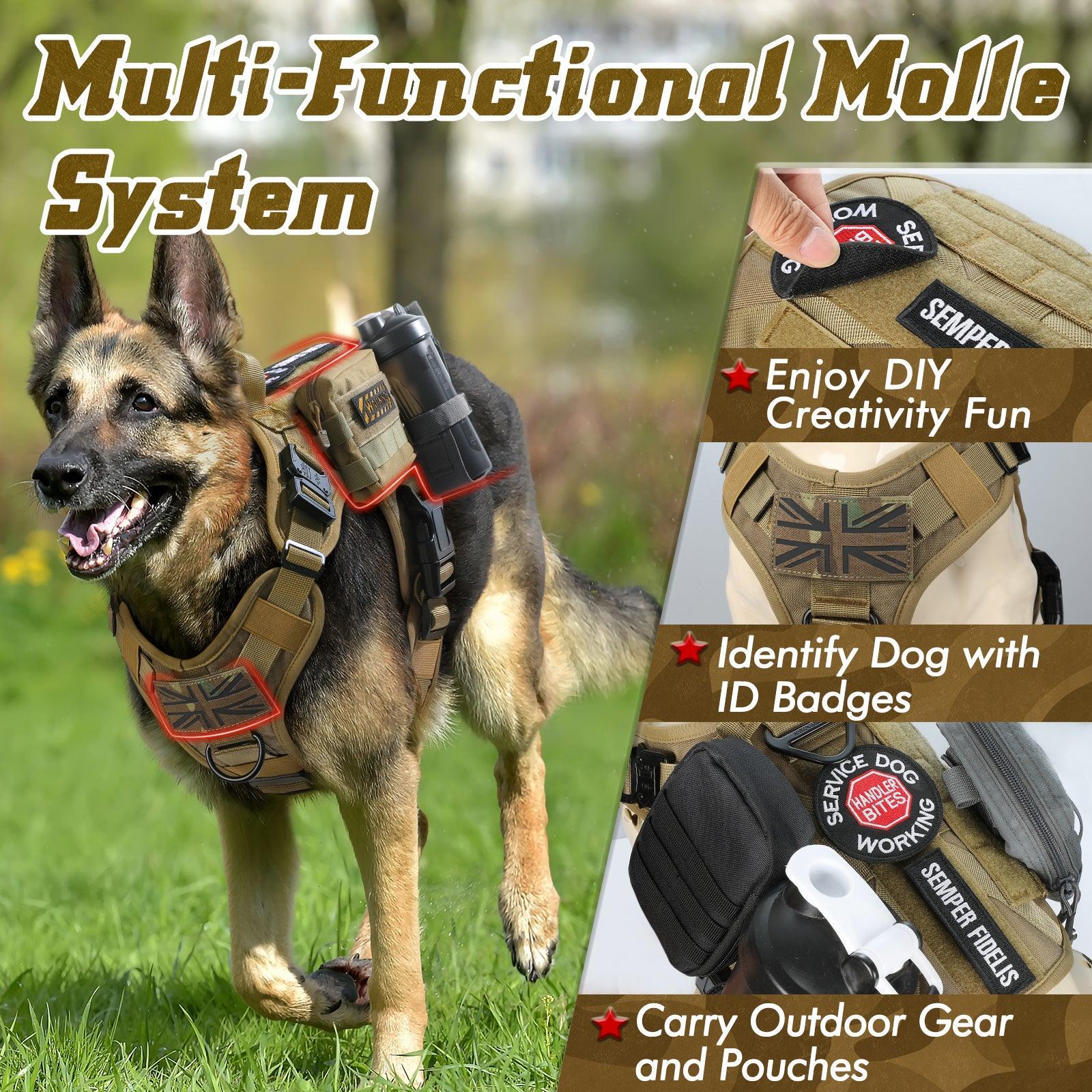 PAWTRENDER Tactical Dog Harness for Large Dogs - Tan 