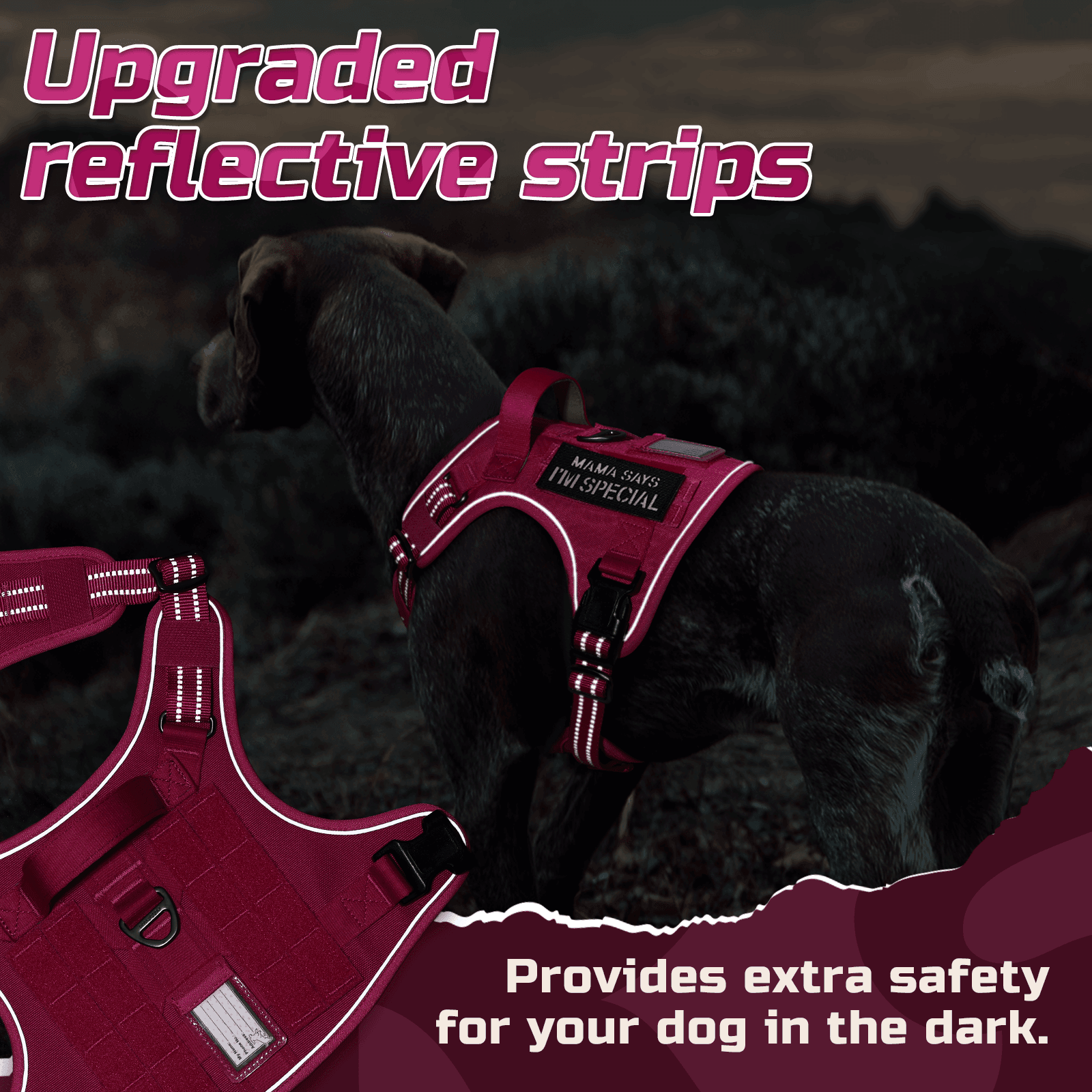 Colorful Escape Proof Tactical Dog Vest Harness - Rose Red 