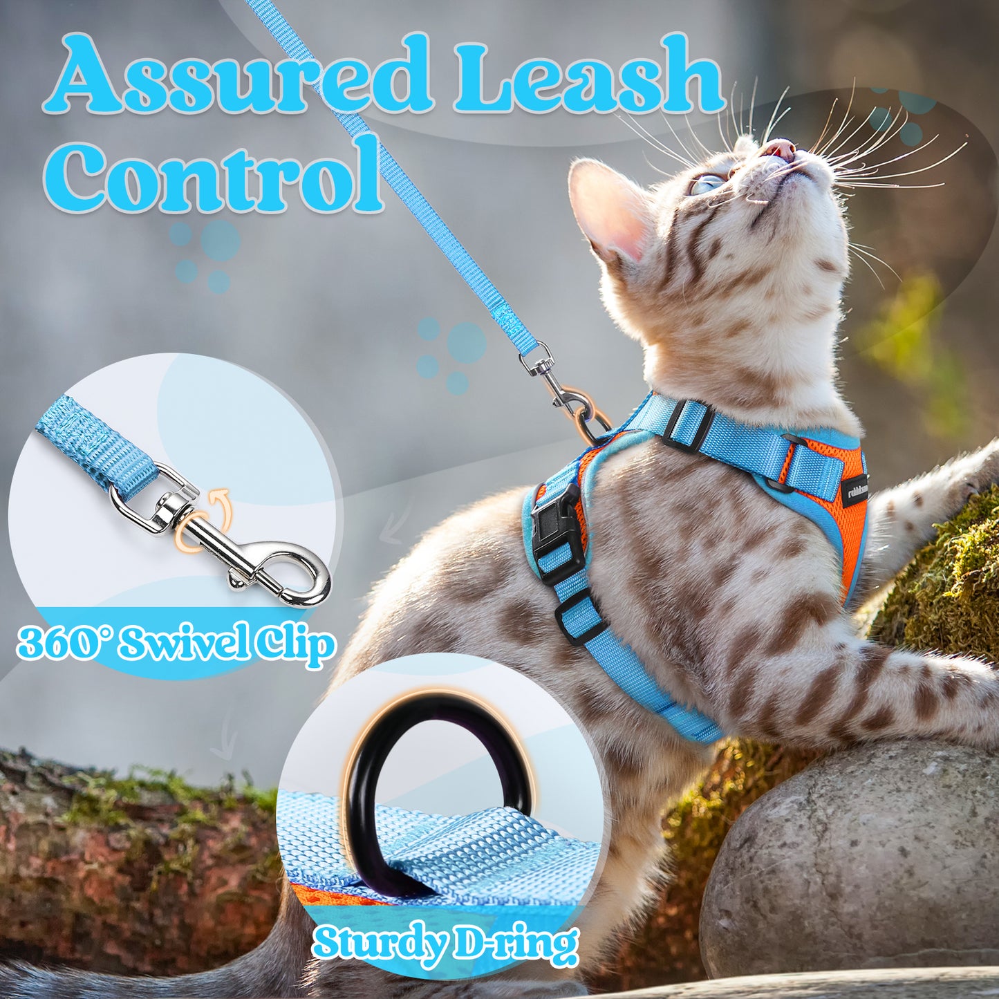 Rabbitgoo 2-tone Adjustable cat harness and leash set - New