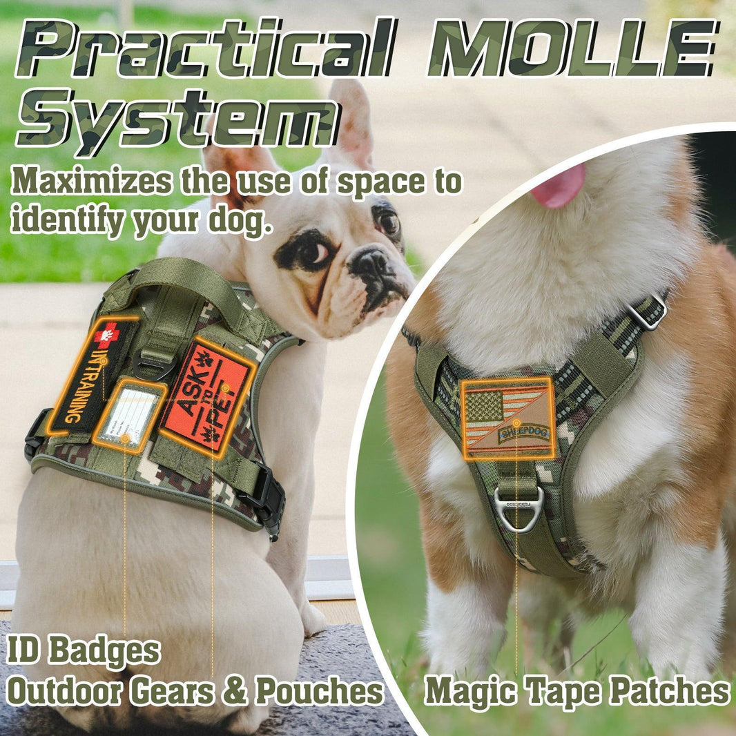 Camo Escape Proof Tactical Dog Harness - Green camo