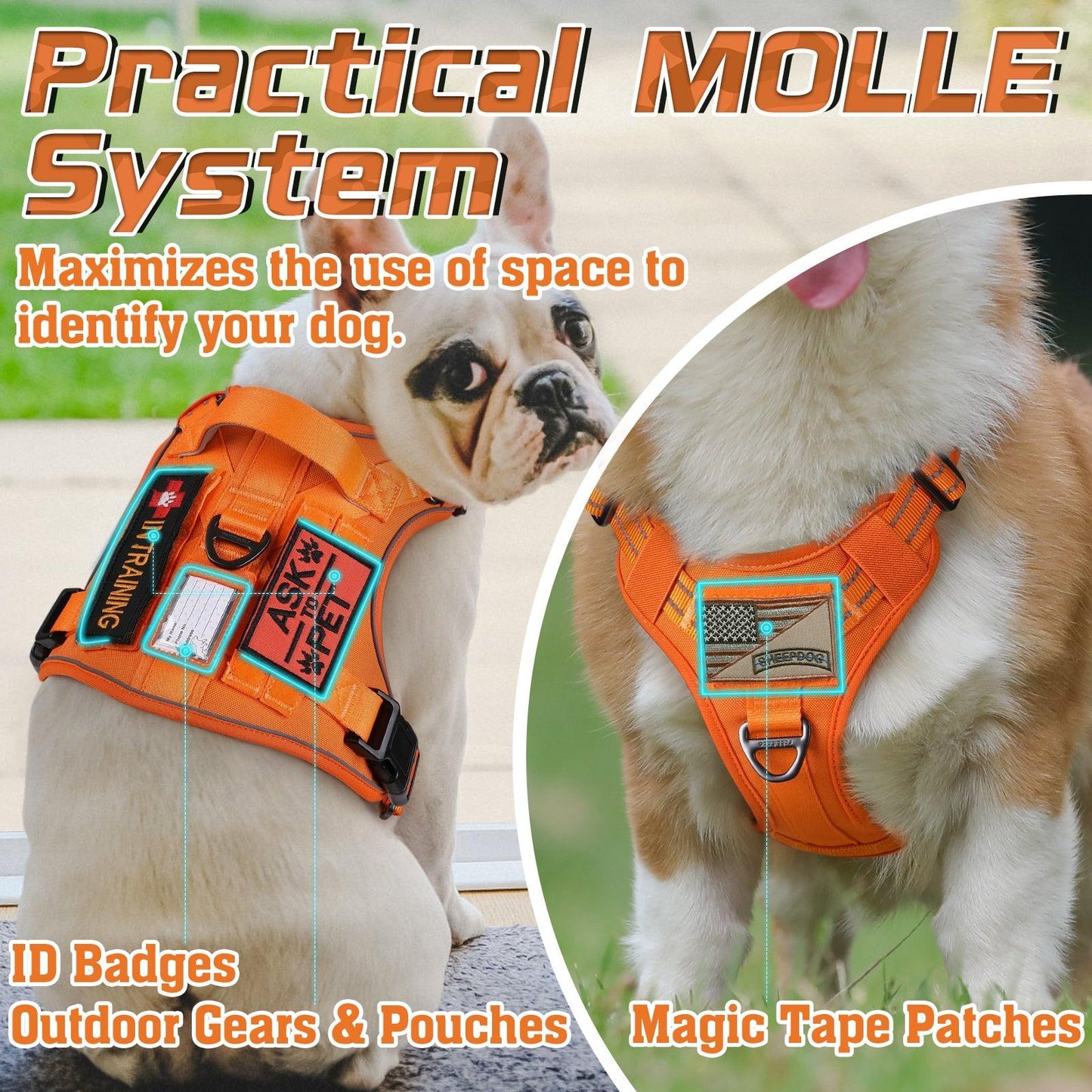 Colorful Escape Proof Tactical Dog Vest Harness - Rabbitgoo