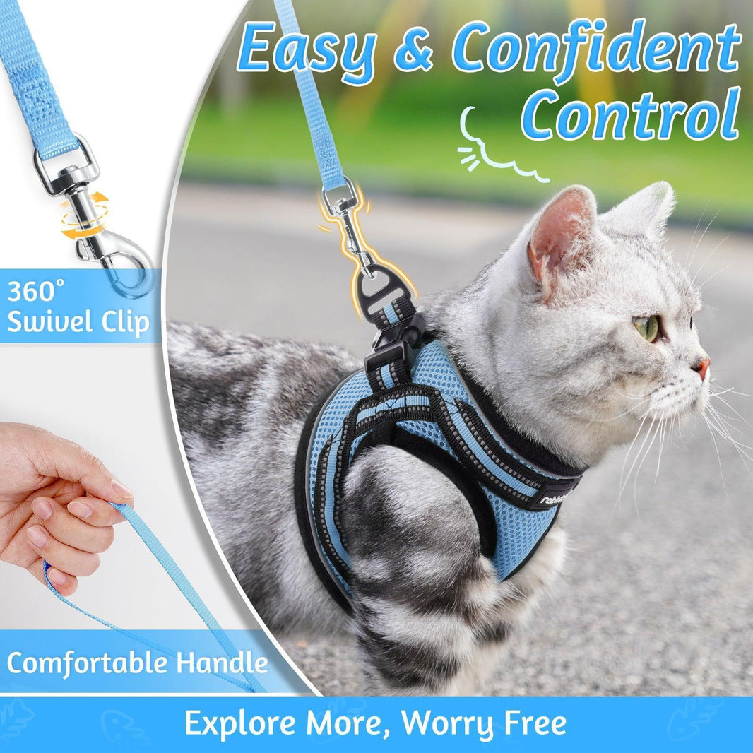 Rabbitgoo Escape Proof Cat Harness and Leash Set - Light Blue