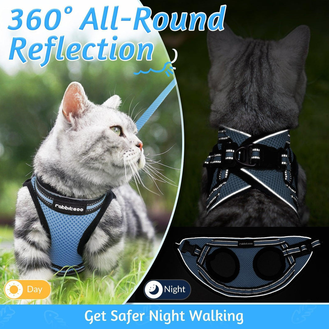 Rabbitgoo Escape Proof Cat Harness and Leash Set - Light Blue