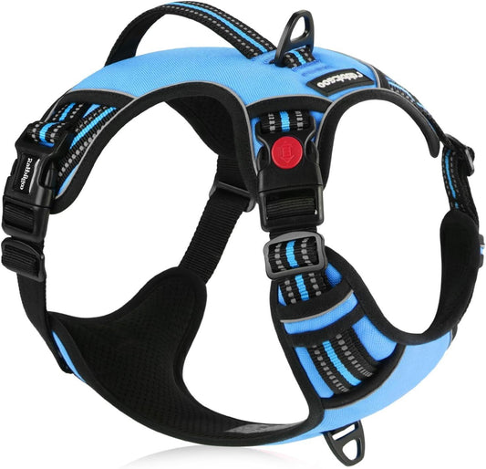 Adjustable Reflective Dog Harness with 3 Buckles - Blue 