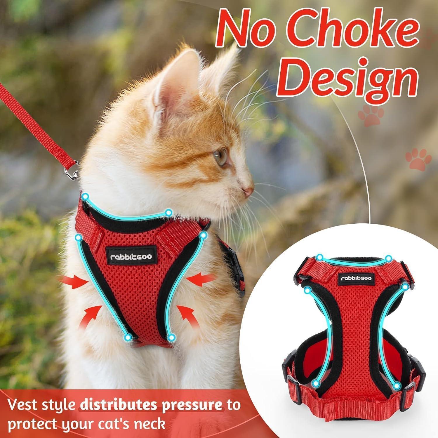 Rabbitgoo Adjustable Cat Harness and Leash Set - Red