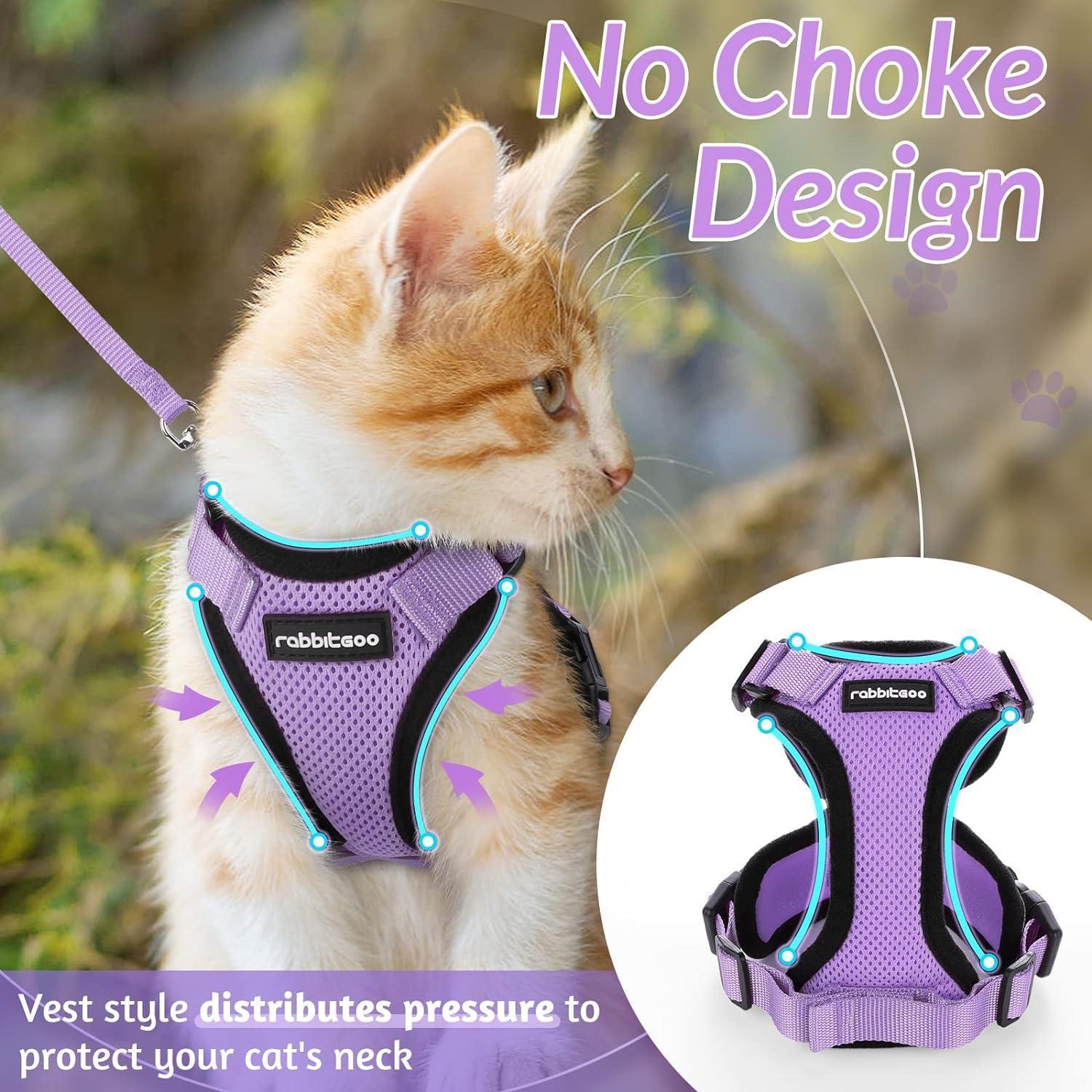 Rabbitgoo Adjustable Cat Harness and Leash Set - Light Purple