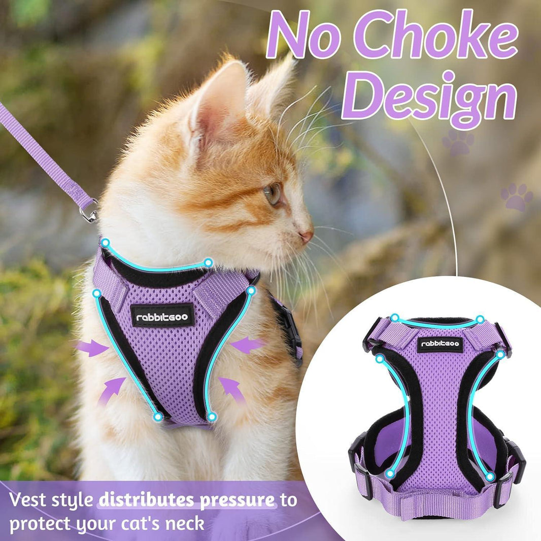 Rabbitgoo Classic Adjustable Cat Harness and Leash Set - Light Purple