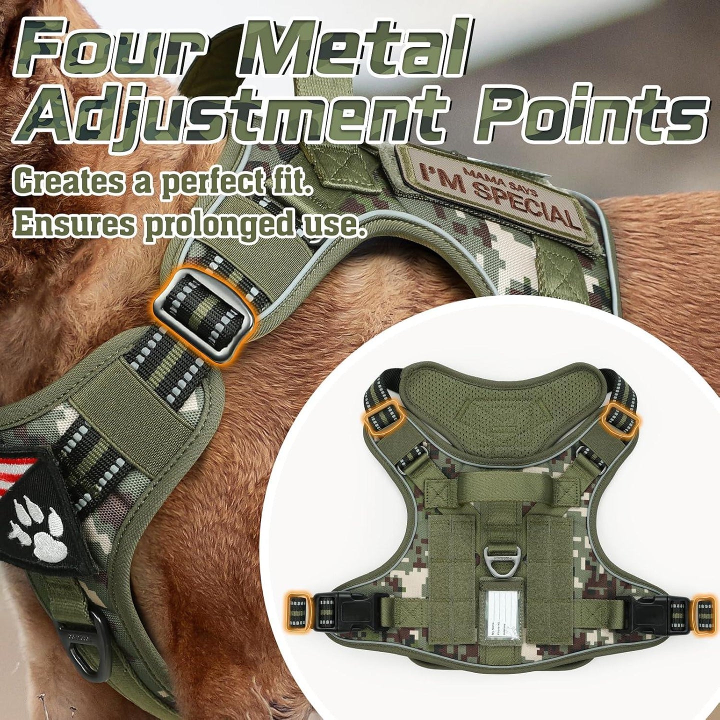 Camo Escape Proof Tactical Dog Vest Harness - Green camo