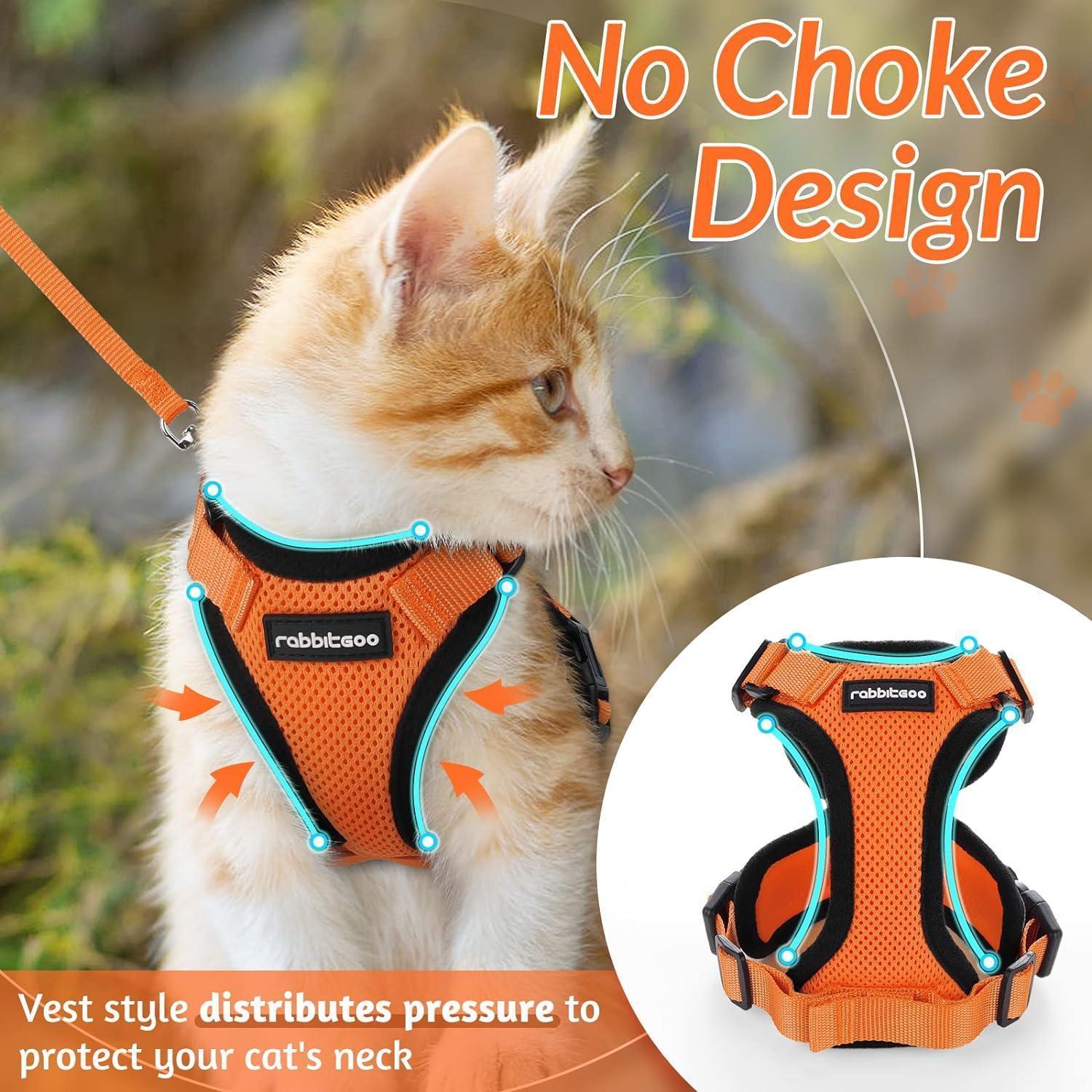 Rabbitgoo Adjustable Cat Harness and Leash Set - Orange