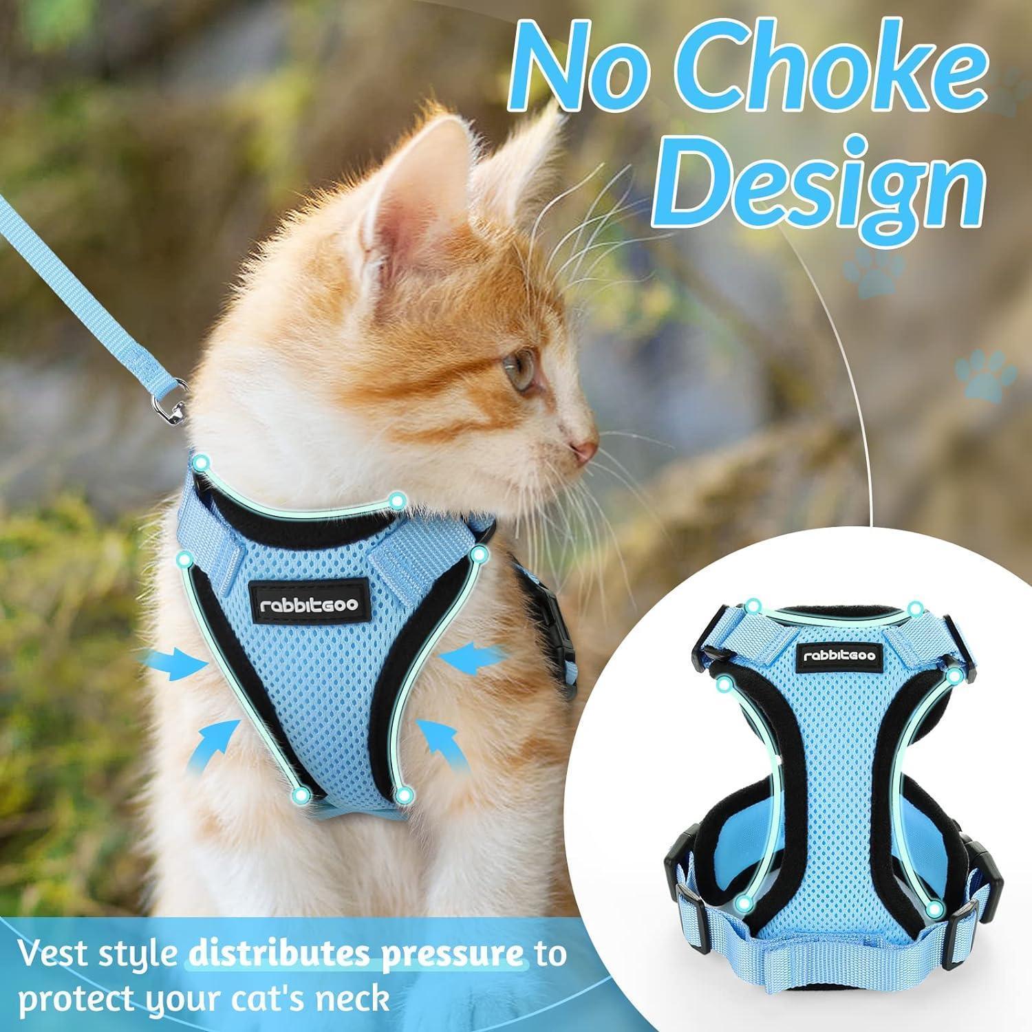 Rabbitgoo Adjustable Cat Harness and Leash Set - Light Blue