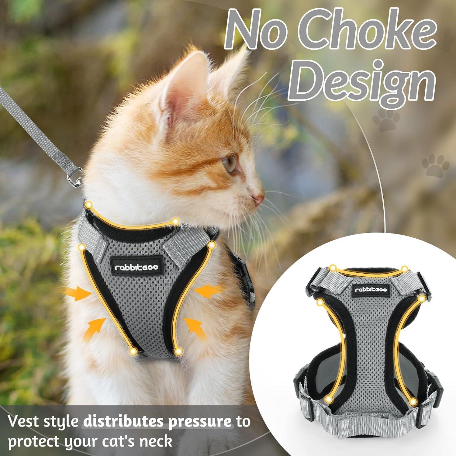 Rabbitgoo Adjustable Cat Harness and Leash Set - Grey