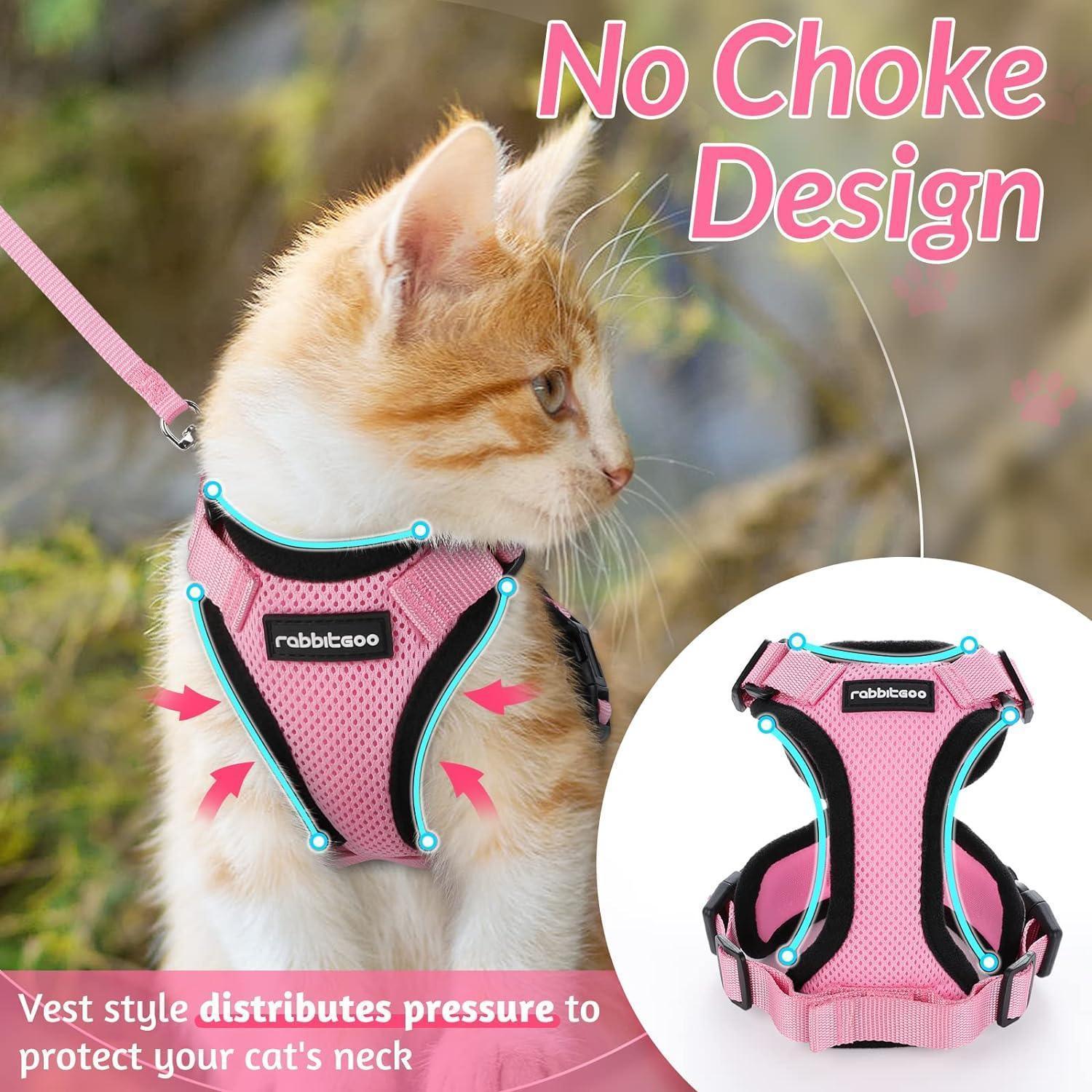 Rabbitgoo Adjustable Cat Harness and Leash Set - Pink