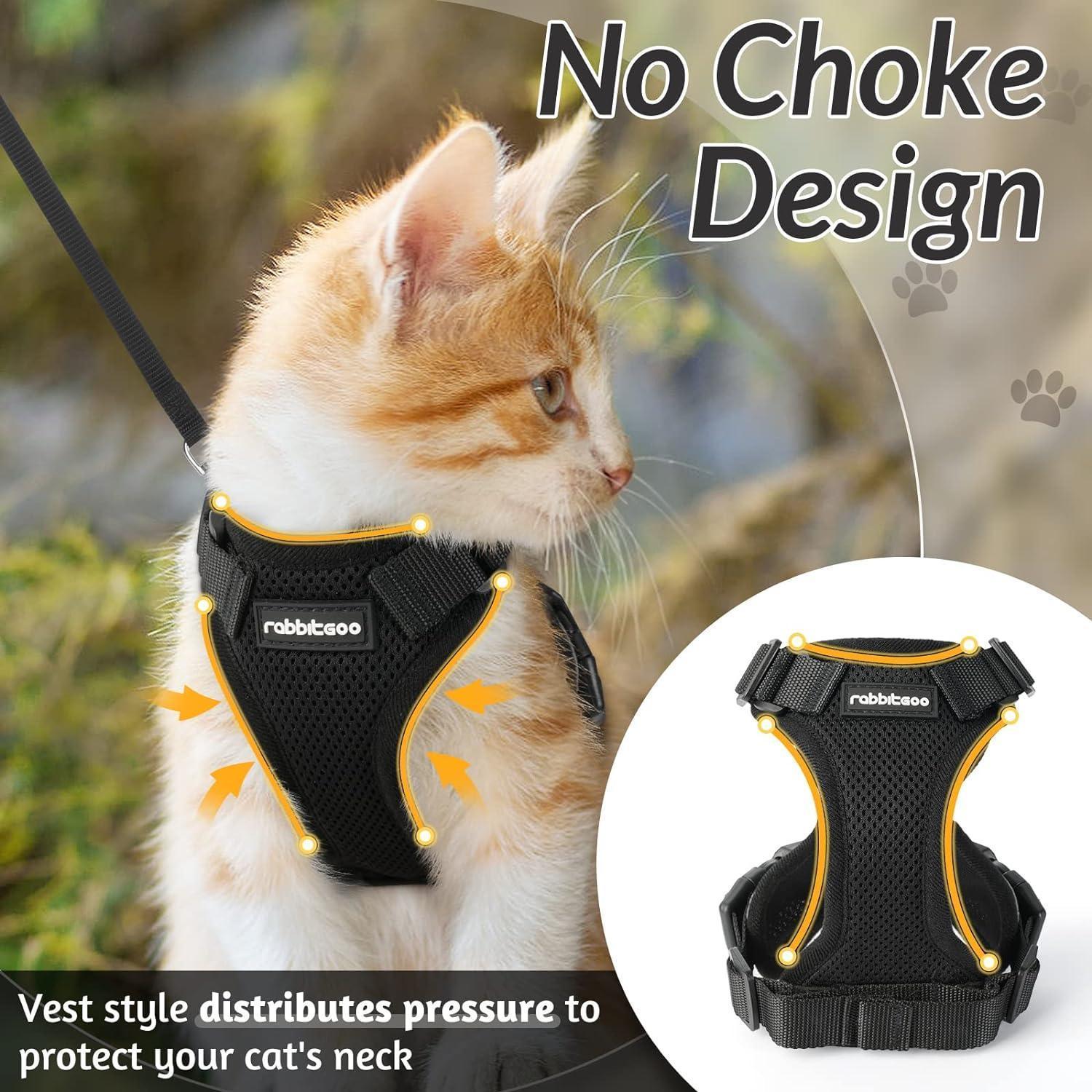 Rabbitgoo Adjustable Cat Harness and Leash Set - Black
