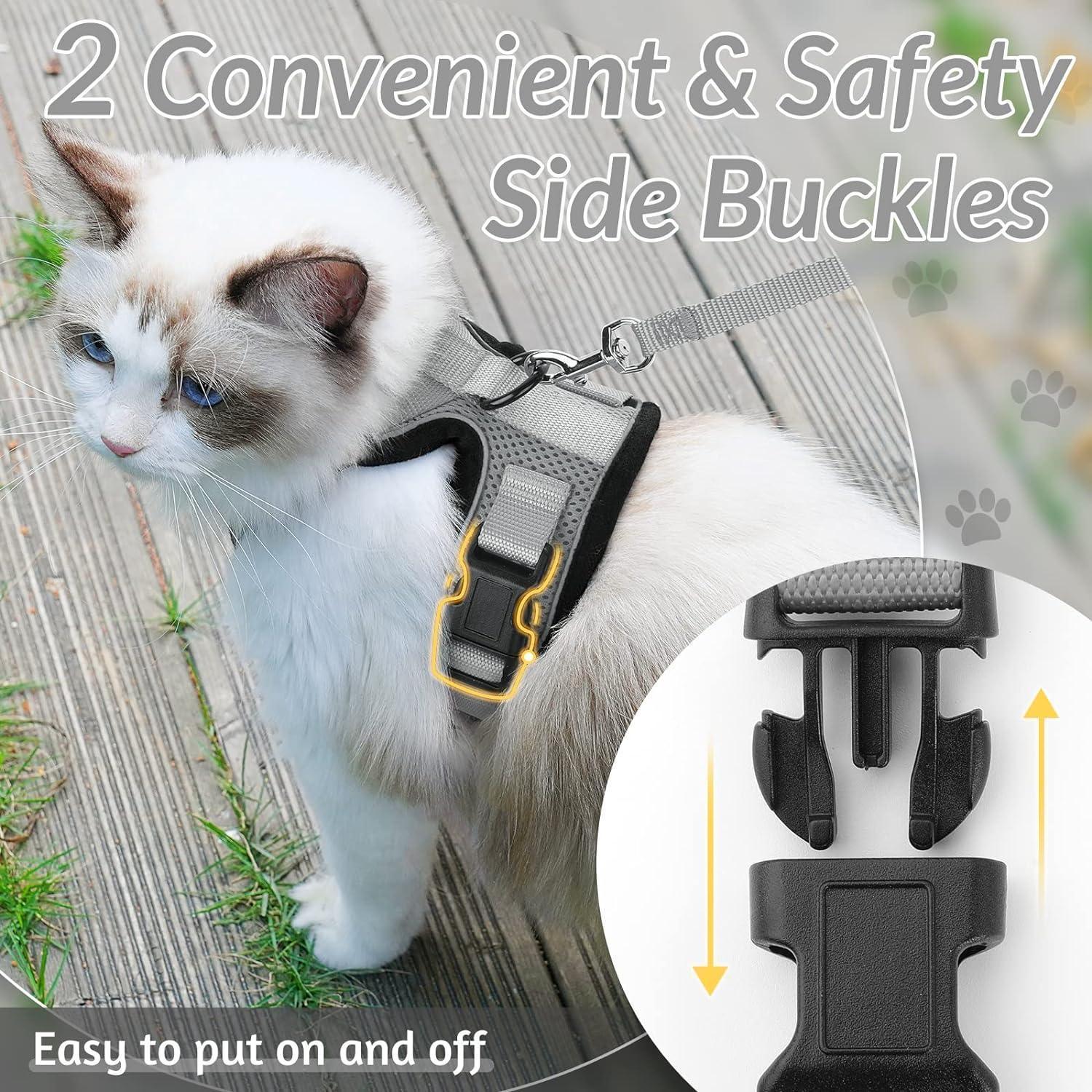 Rabbitgoo Adjustable Cat Harness and Leash Set - Grey