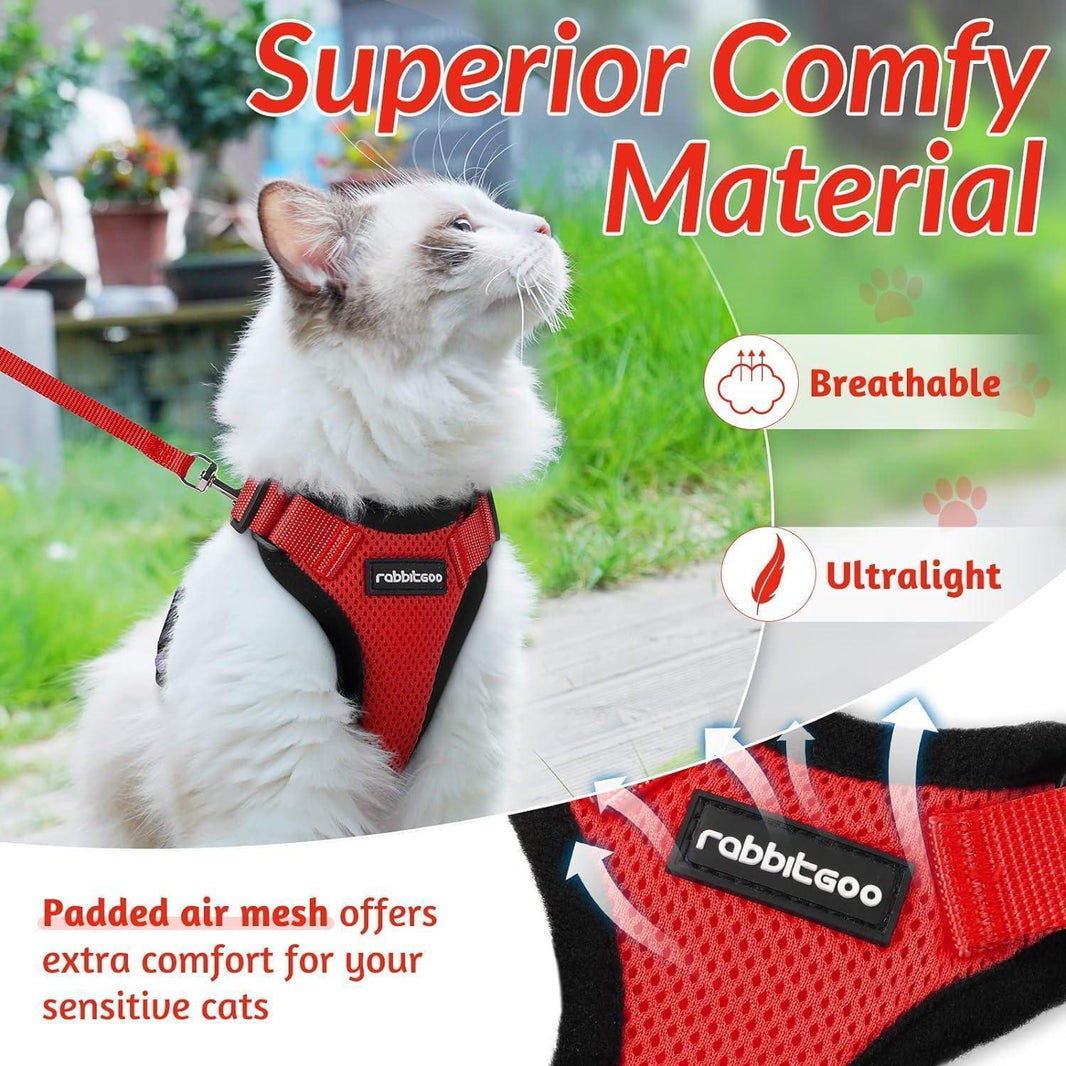 Rabbitgoo Classic Adjustable Cat Harness and Leash Set - Red