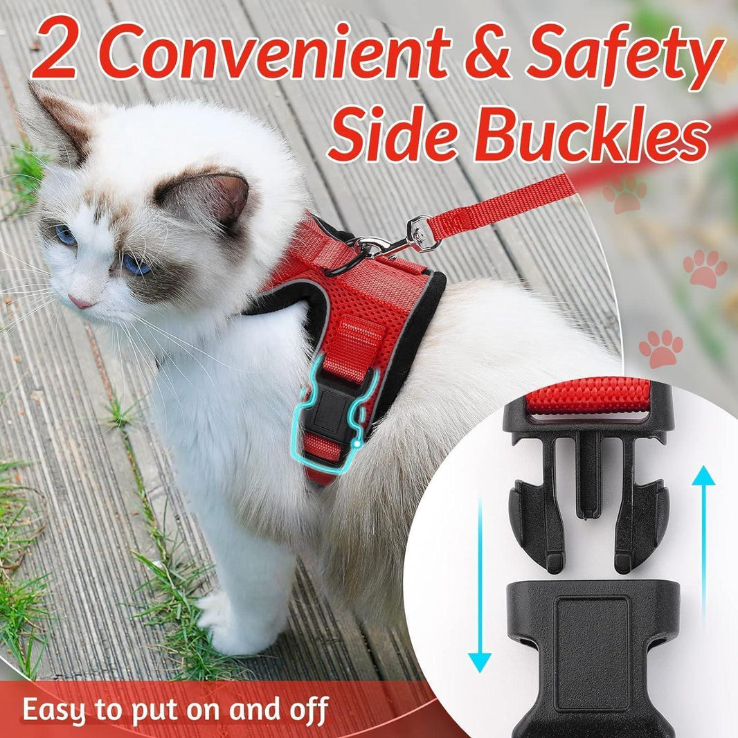 Rabbitgoo Classic Adjustable Cat Harness and Leash Set - Red
