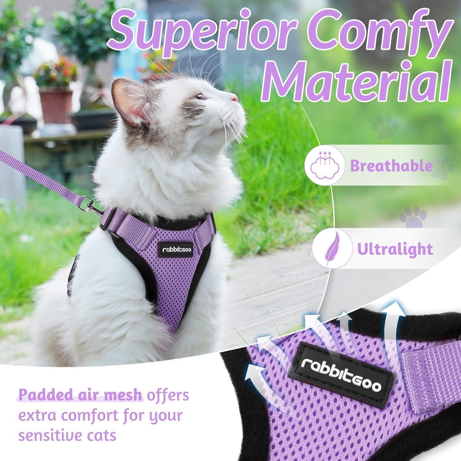 Rabbitgoo Adjustable Cat Harness and Leash Set - Light Purple