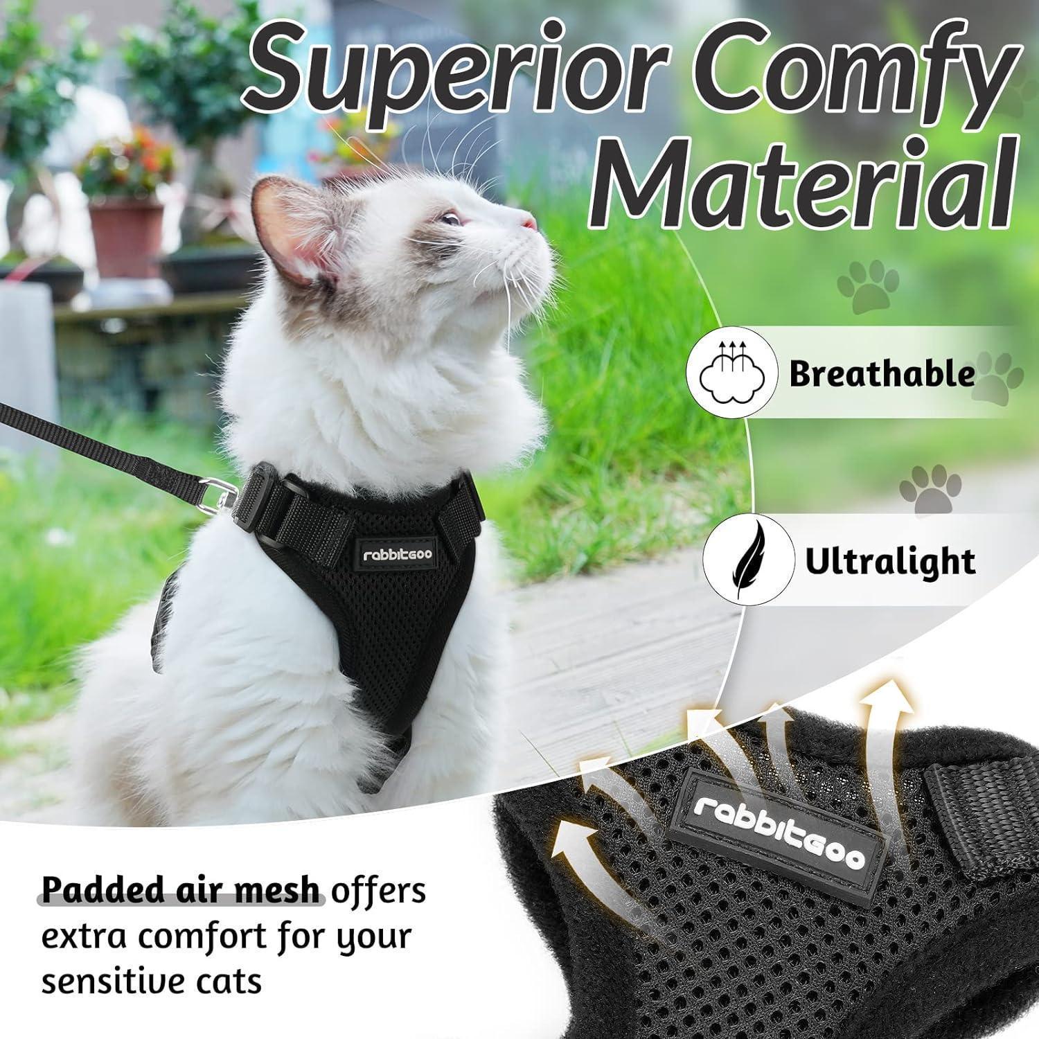 Rabbitgoo Adjustable Cat Harness and Leash Set - Black