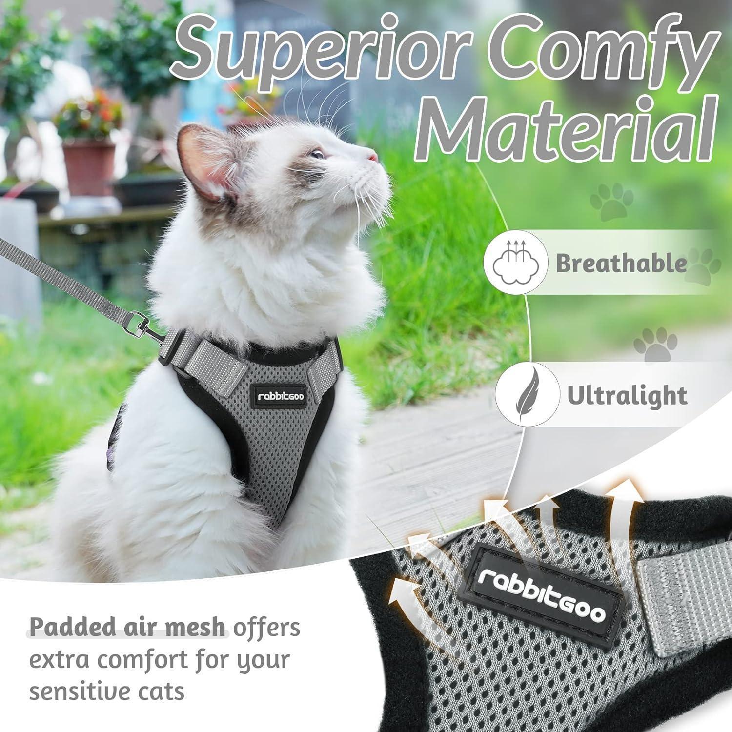 Rabbitgoo Adjustable Cat Harness and Leash Set - Grey
