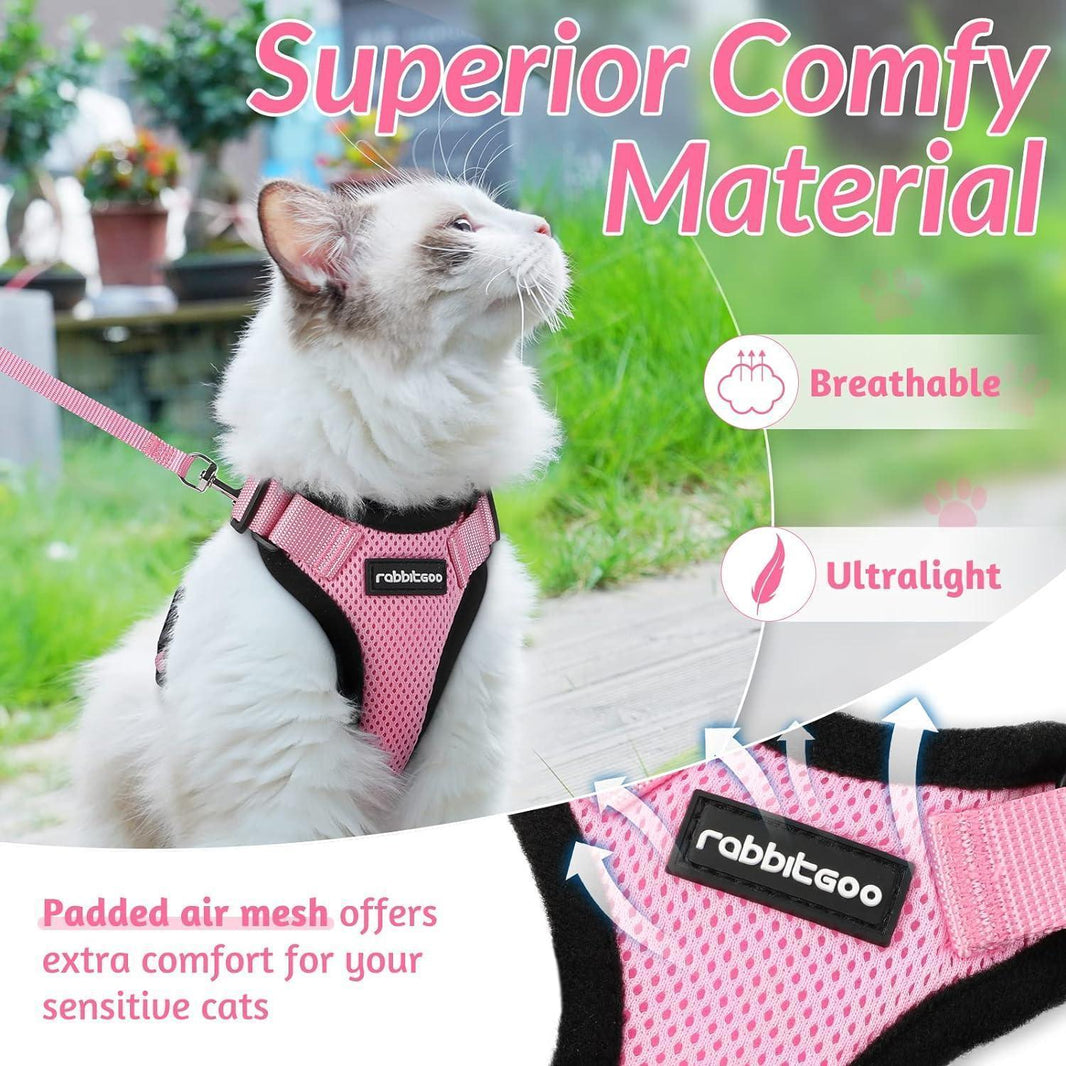 Rabbitgoo Classic Adjustable Cat Harness and Leash Set - Pink