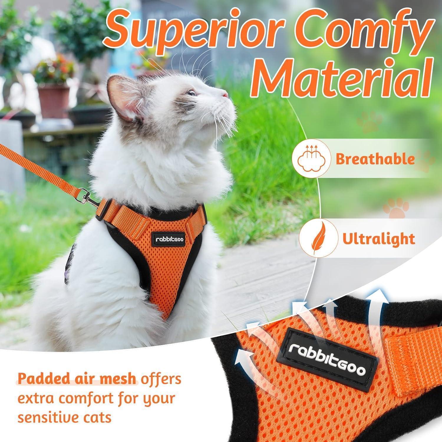 Rabbitgoo Adjustable Cat Harness and Leash Set - Orange
