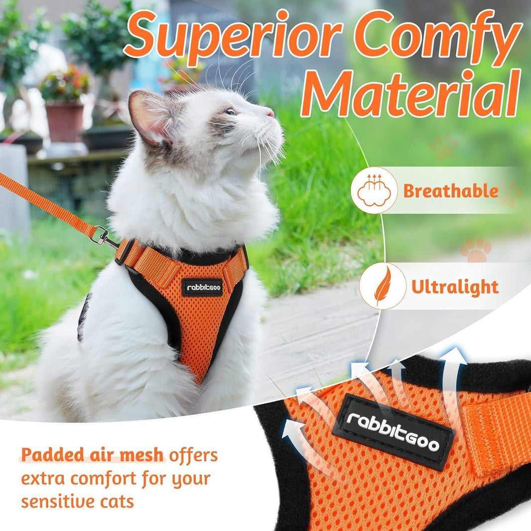 Rabbitgoo Classic Adjustable Cat Harness and Leash Set - Orange