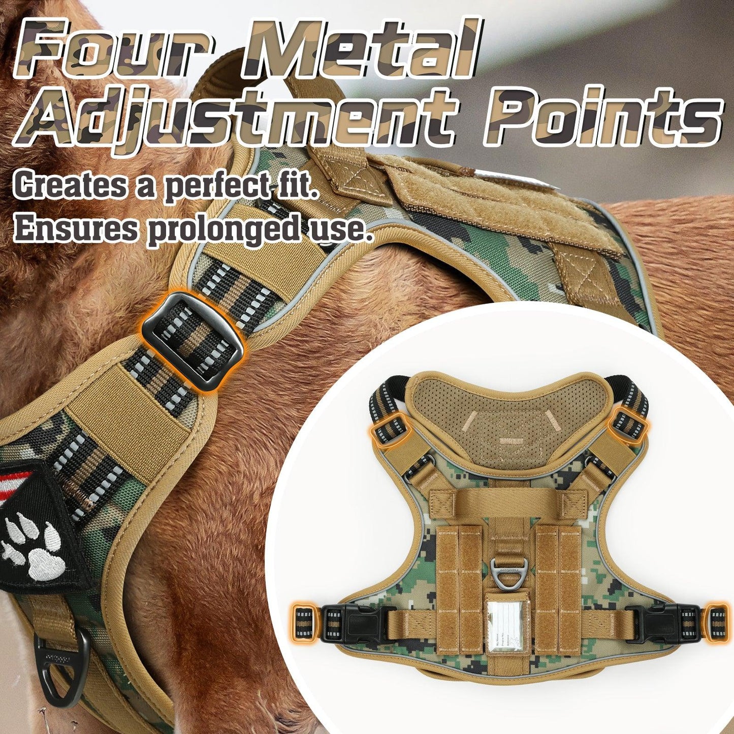 Camo Escape Proof Tactical Dog Vest Harness - Brown camo