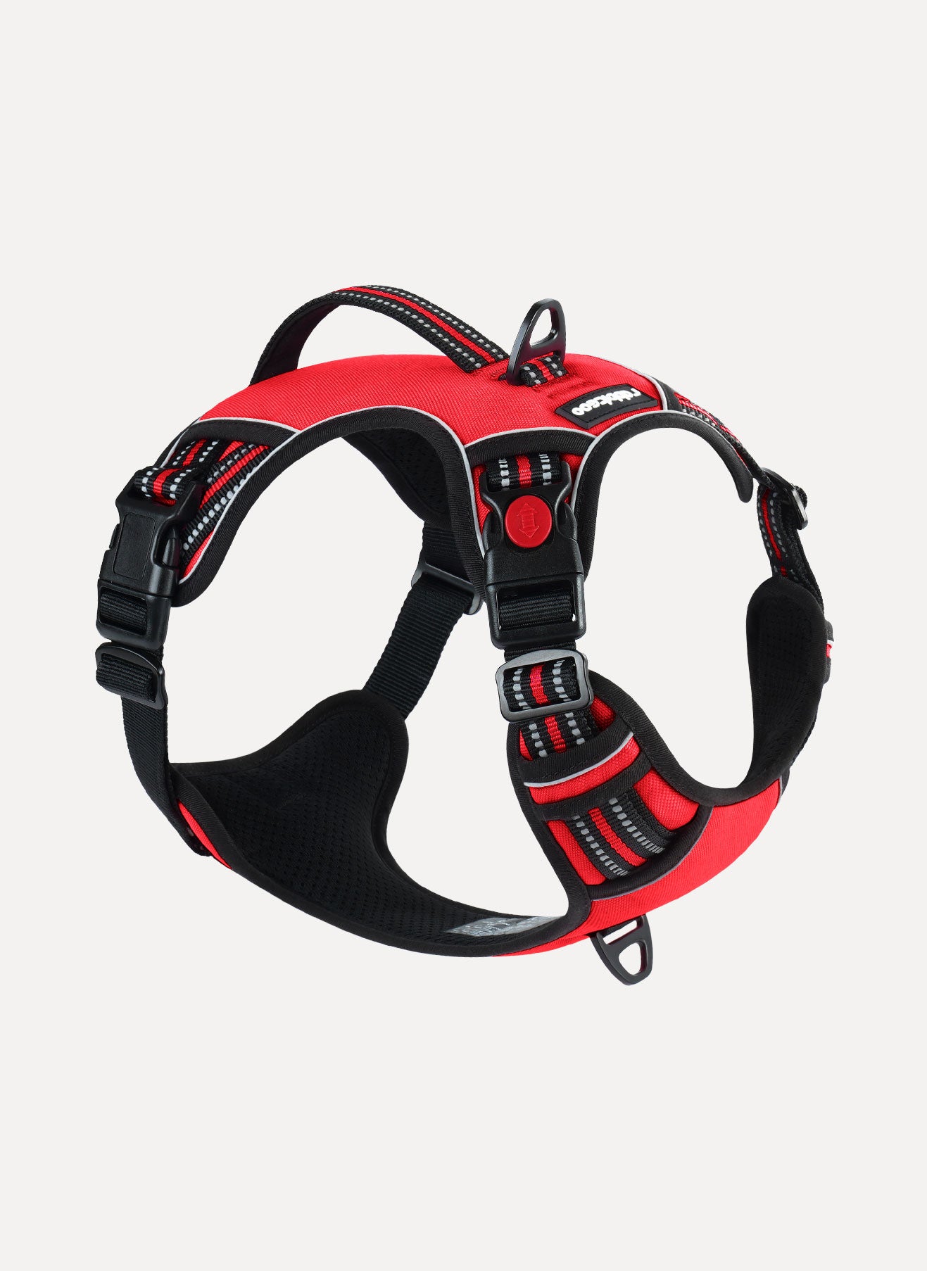 Adjustable Reflective Dog Harness with 3 Buckles - Red 