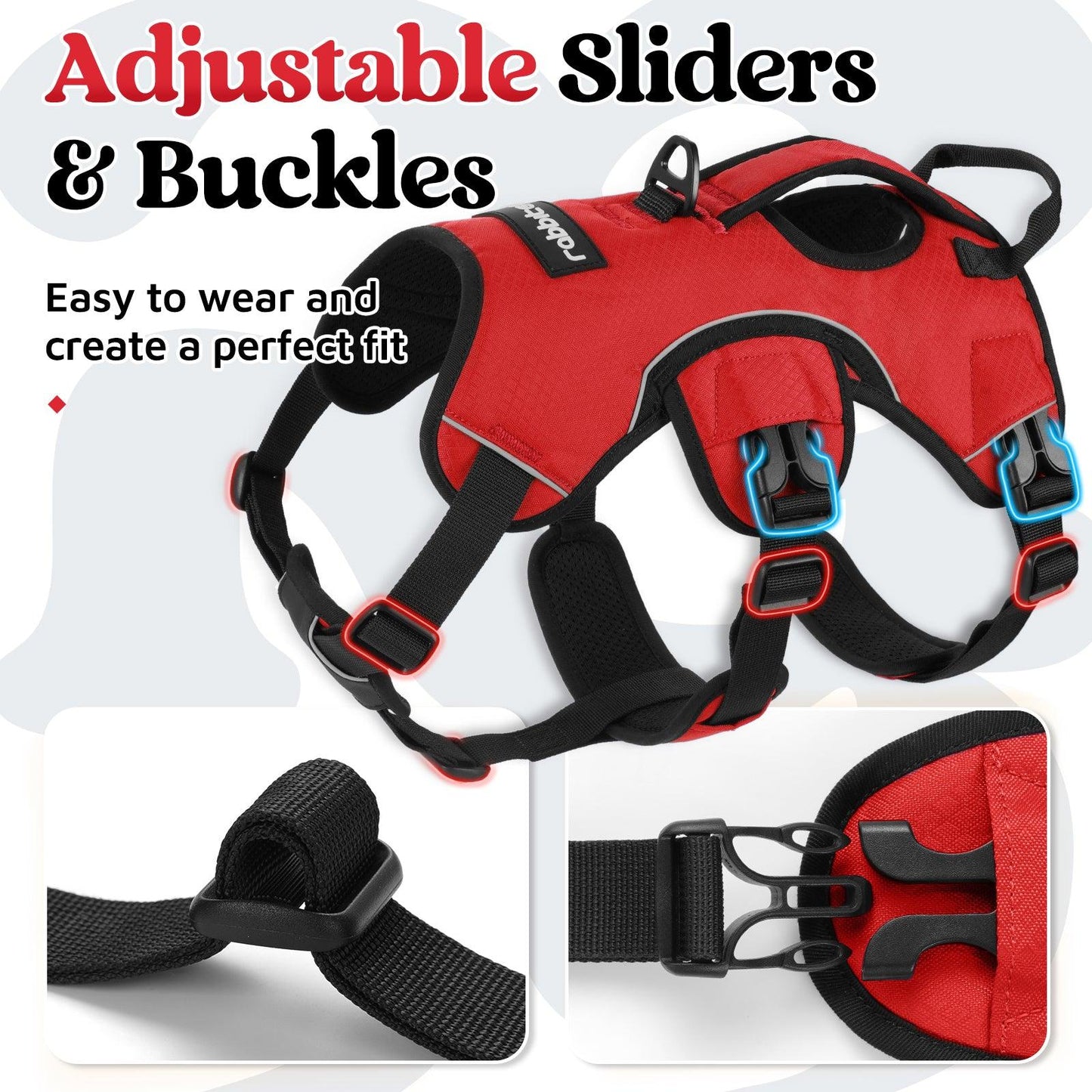 Rabbitgoo Large Dog Harness with Handle for Lifting - Red
