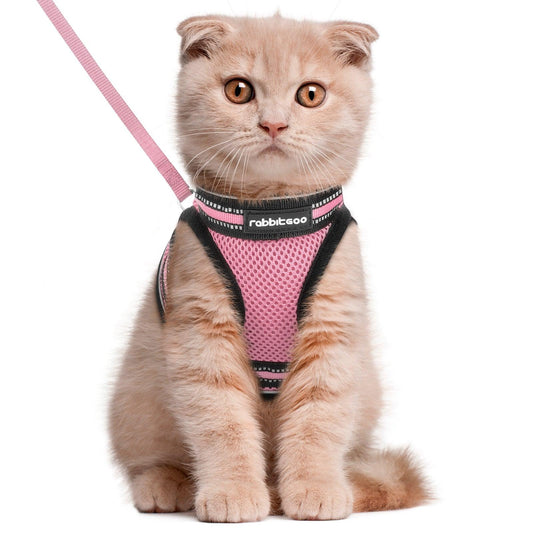 Rabbitgoo Escape Proof Cat Harness and Leash Set, with Reflective Strip - Pink / S