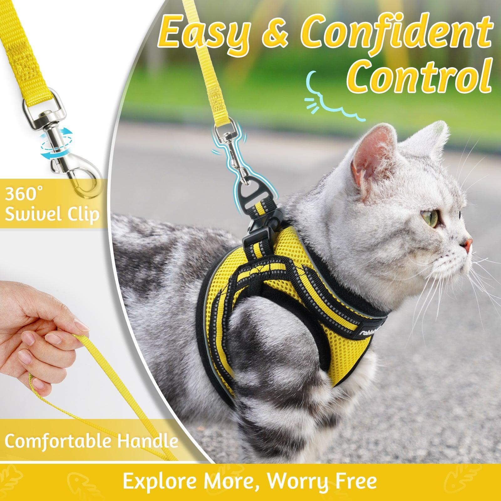 Rabbitgoo Escape Proof Cat Harness and Leash Set, with Reflective Strip - Yellow