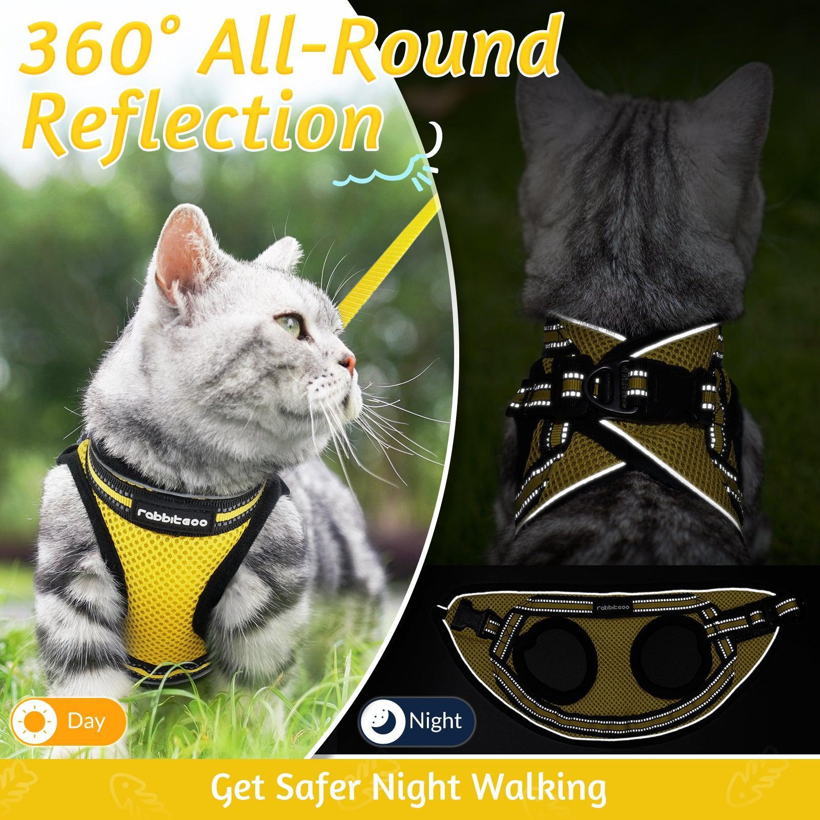 Rabbitgoo Escape Proof Cat Harness and Leash Set, with Reflective Strip - Yellow