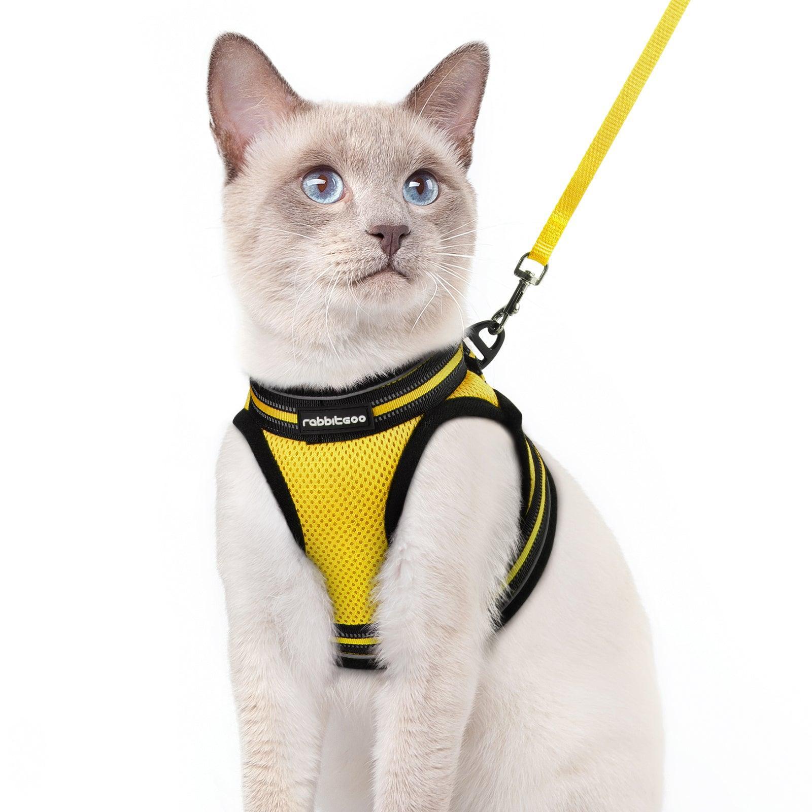 Rabbitgoo Escape Proof Cat Harness and Leash Set, with Reflective Strip - Yellow