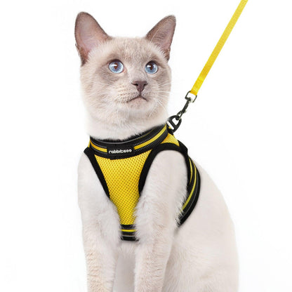 Rabbitgoo Escape Proof Cat Harness and Leash Set, with Reflective Strip - Yellow
