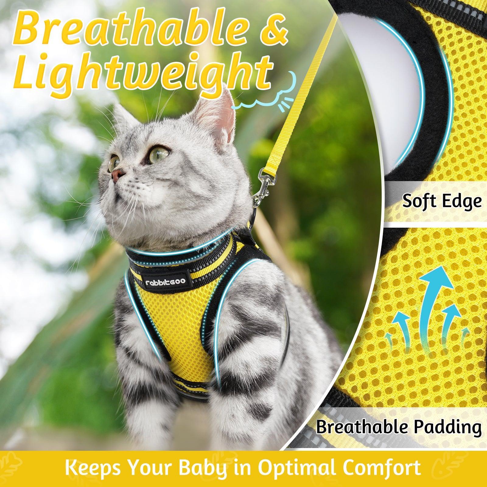 Rabbitgoo Escape Proof Cat Harness and Leash Set, with Reflective Strip - Yellow
