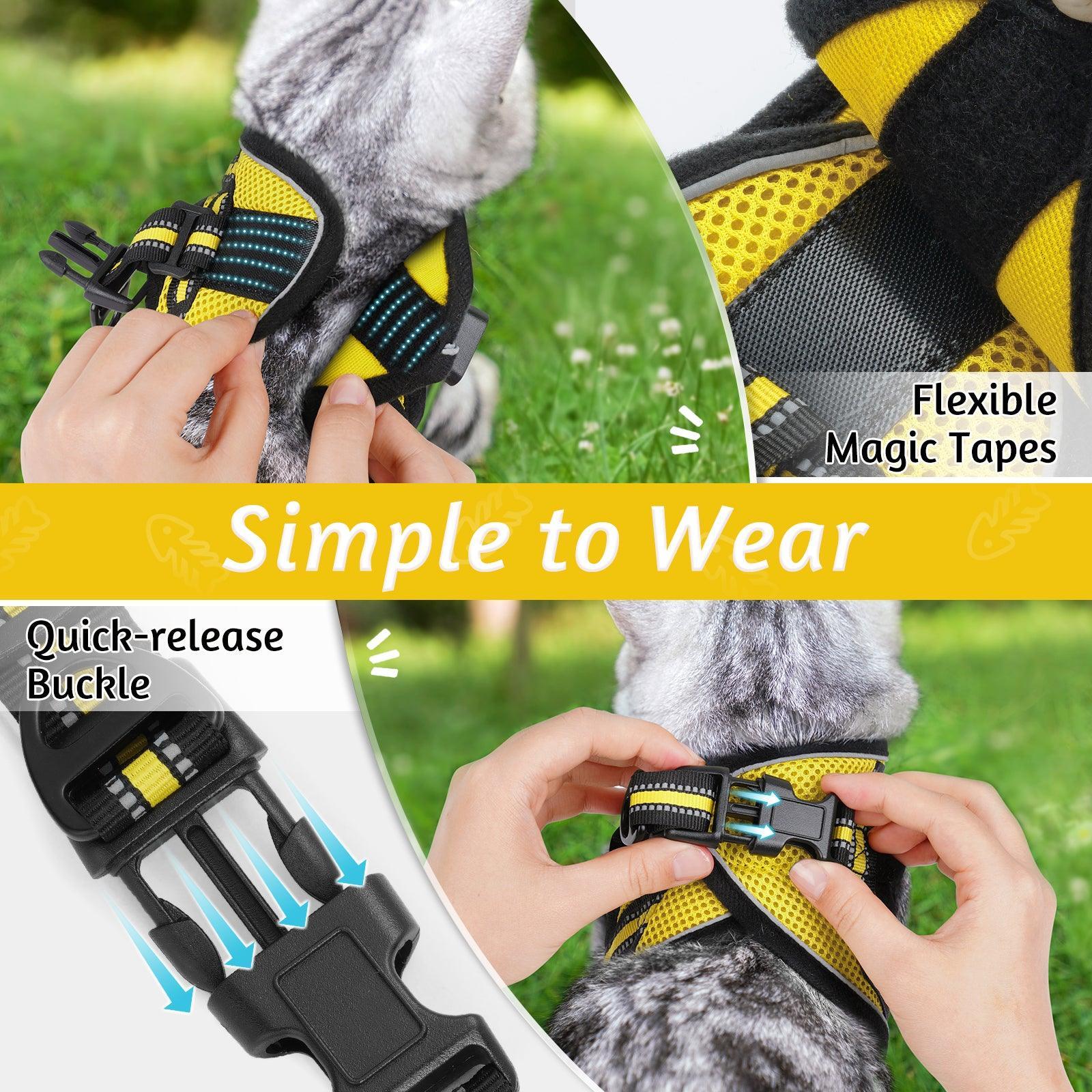 Rabbitgoo Escape Proof Cat Harness and Leash Set, with Reflective Strip - Yellow