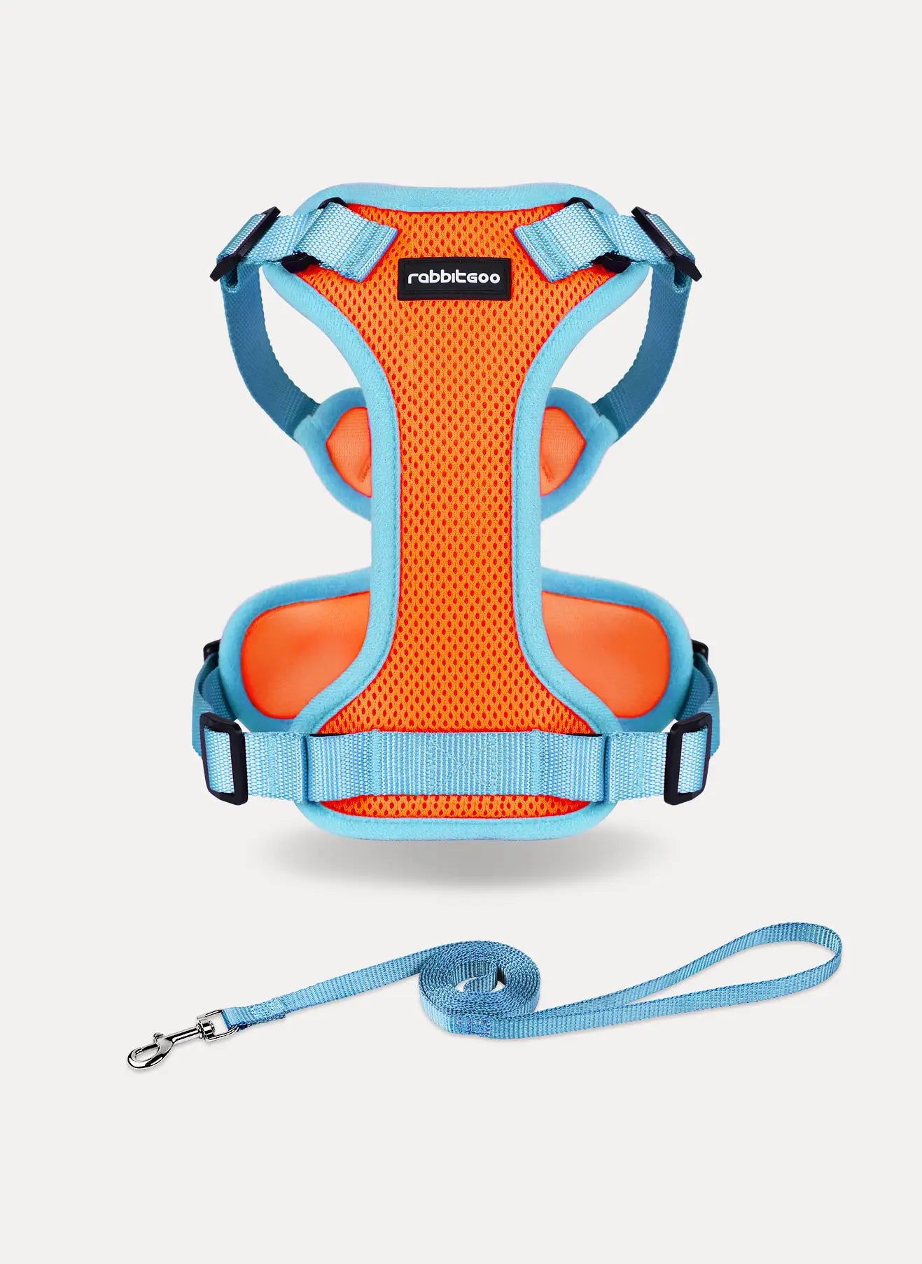 Rabbitgoo 2-tone Adjustable cat harness and leash set - Orange & Light Blue