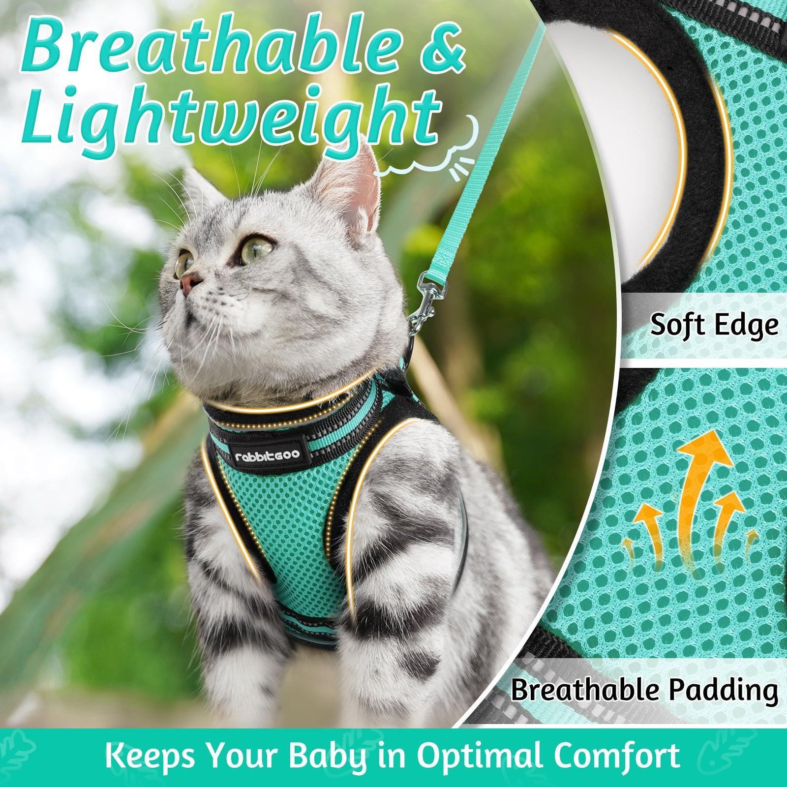 Rabbitgoo Escape Proof Cat Harness and Leash Set, with Reflective Strip - Turquoise