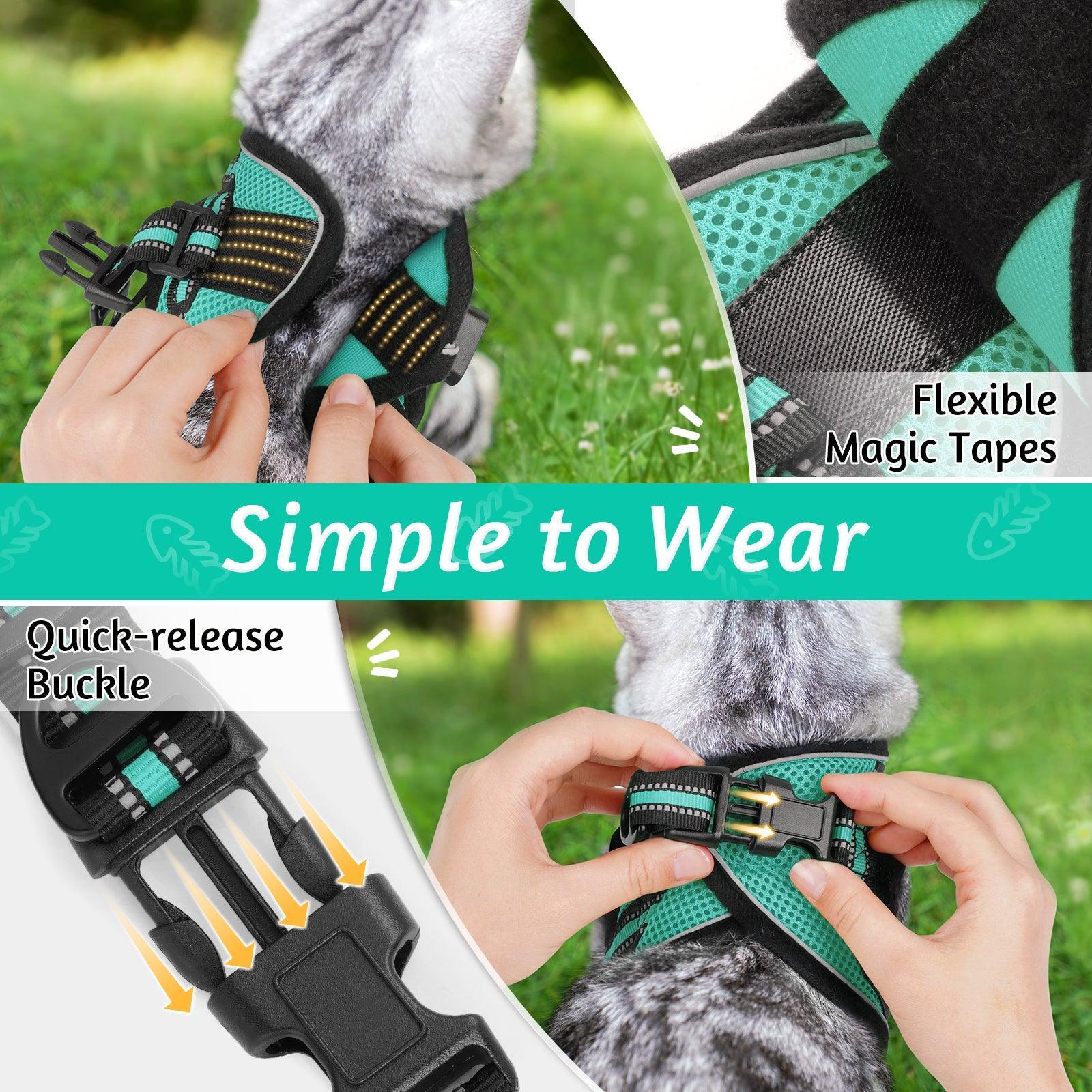 Rabbitgoo Escape Proof Cat Harness and Leash Set, with Reflective Strip - Turquoise