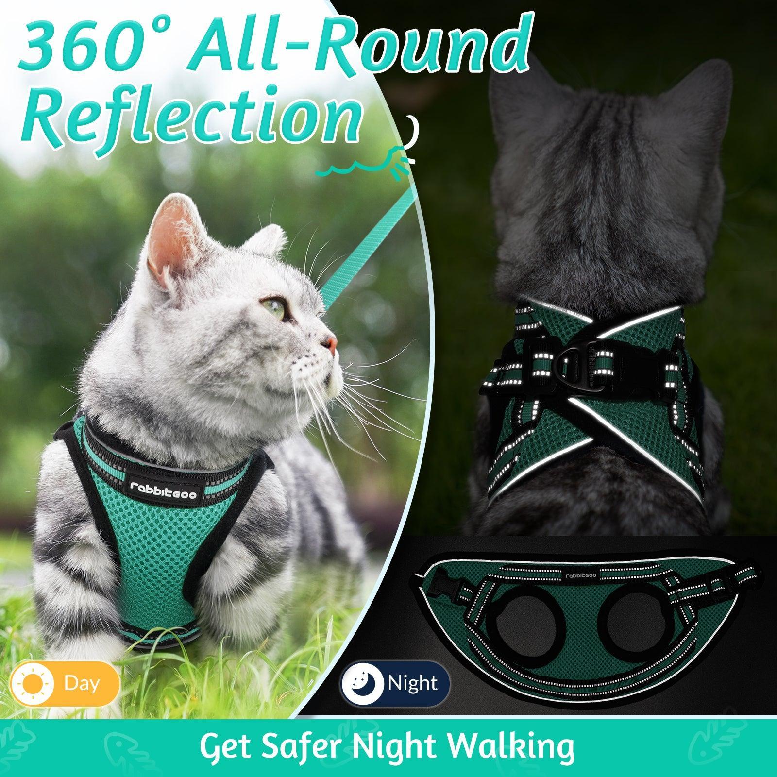Rabbitgoo Escape Proof Cat Harness and Leash Set, with Reflective Strip - Turquoise