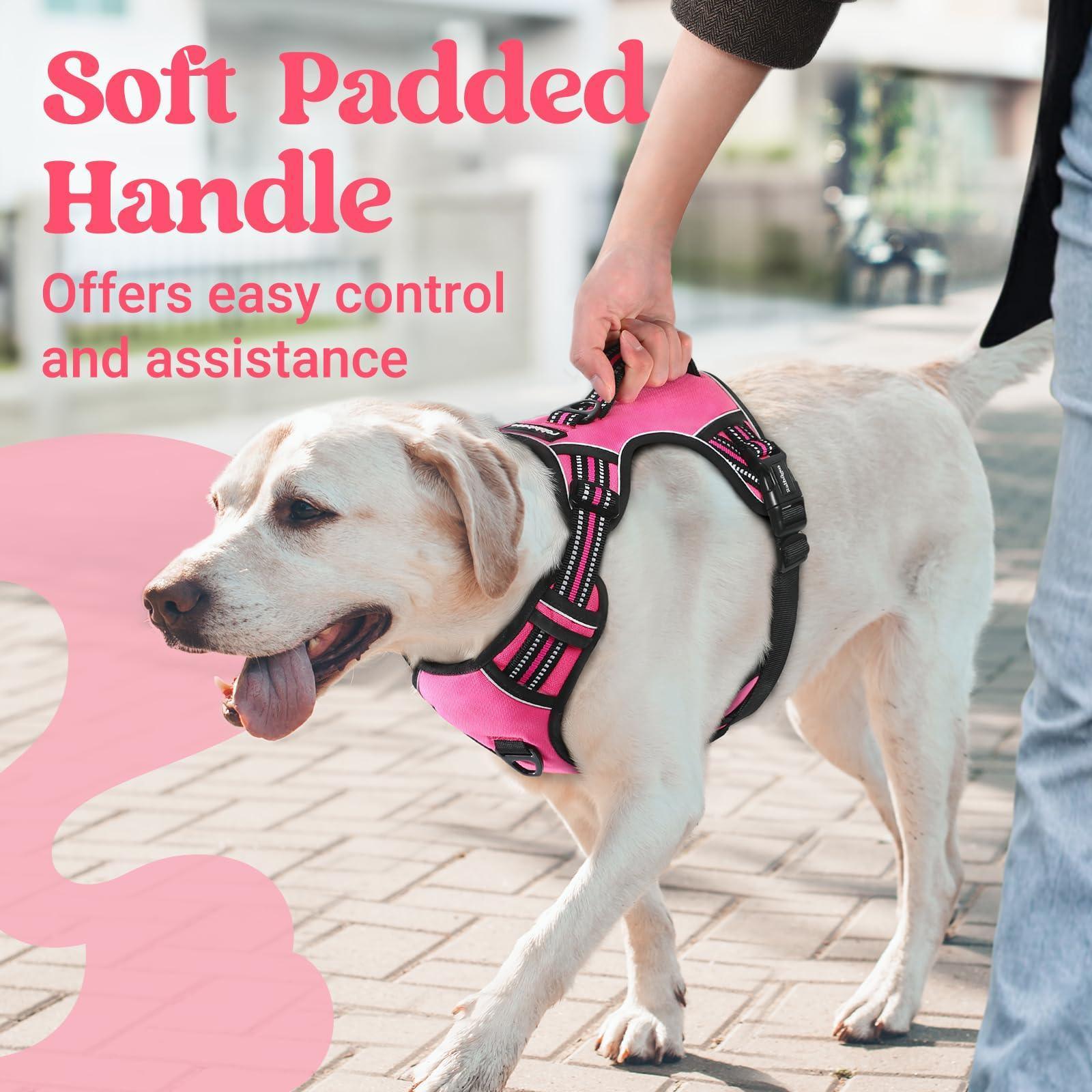 Adjustable Reflective Dog Harness with 3 Buckles - Pink