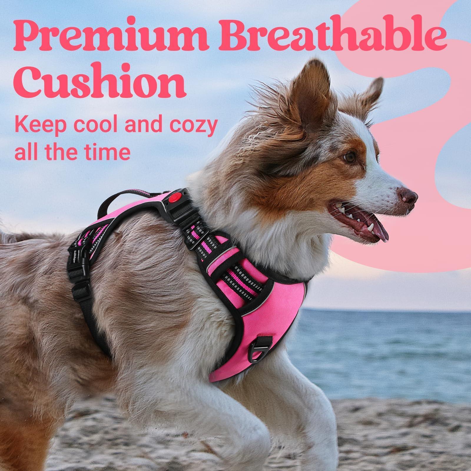 Adjustable Reflective Dog Harness with 3 Buckles - Pink